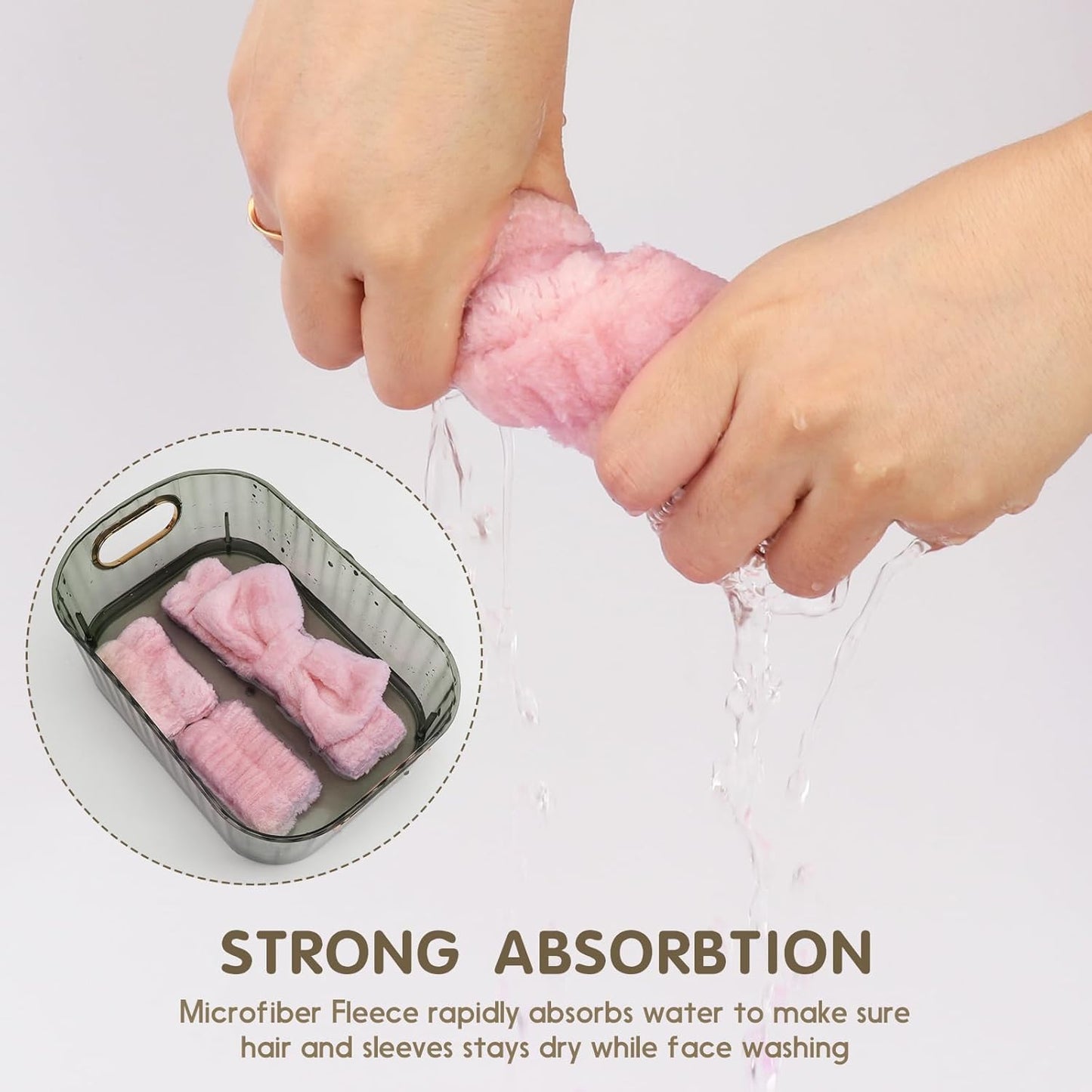 WSYUB Spa Headband and Wristbands for Face Washing,Face Wash Headband and Wristband Set,Black and Pink,6pcs