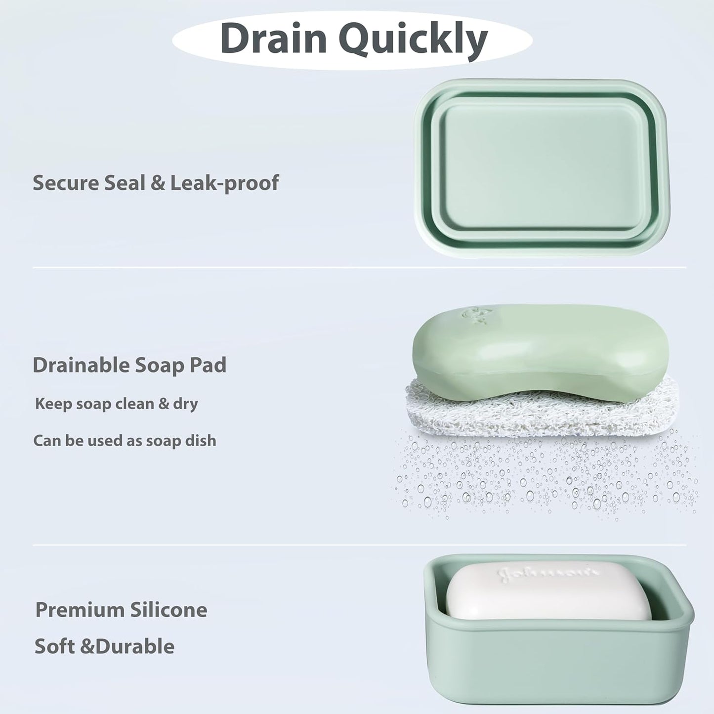 MtBoi 2PC Portable Leakproof Travel Soap Case, Silicone Soap Container, Compact Travel Holder with Drainage Layer, Camping, Gym, Outdoor Pink&MintGreen