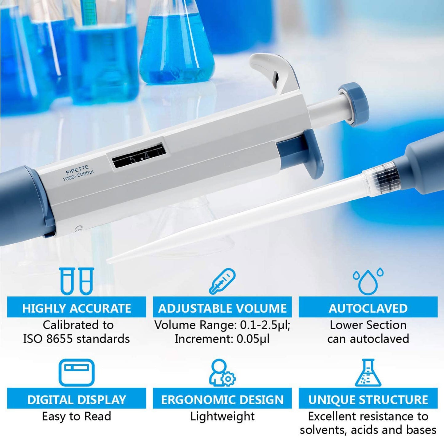 Adjustable Pipettor Pipette Micropipette High-Accurate MicroPipette Variable Volume Pipette 100ul-1000ul