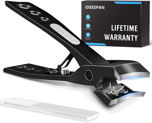 Toenail Clippers for Thick Nails & Ingrown Nails, Slanted Curved Nail Clipper with Catcher, Heavy Duty Large 20MM Wide Jaw Opening Toe Nail Clipper for Seniors, Men (Black)