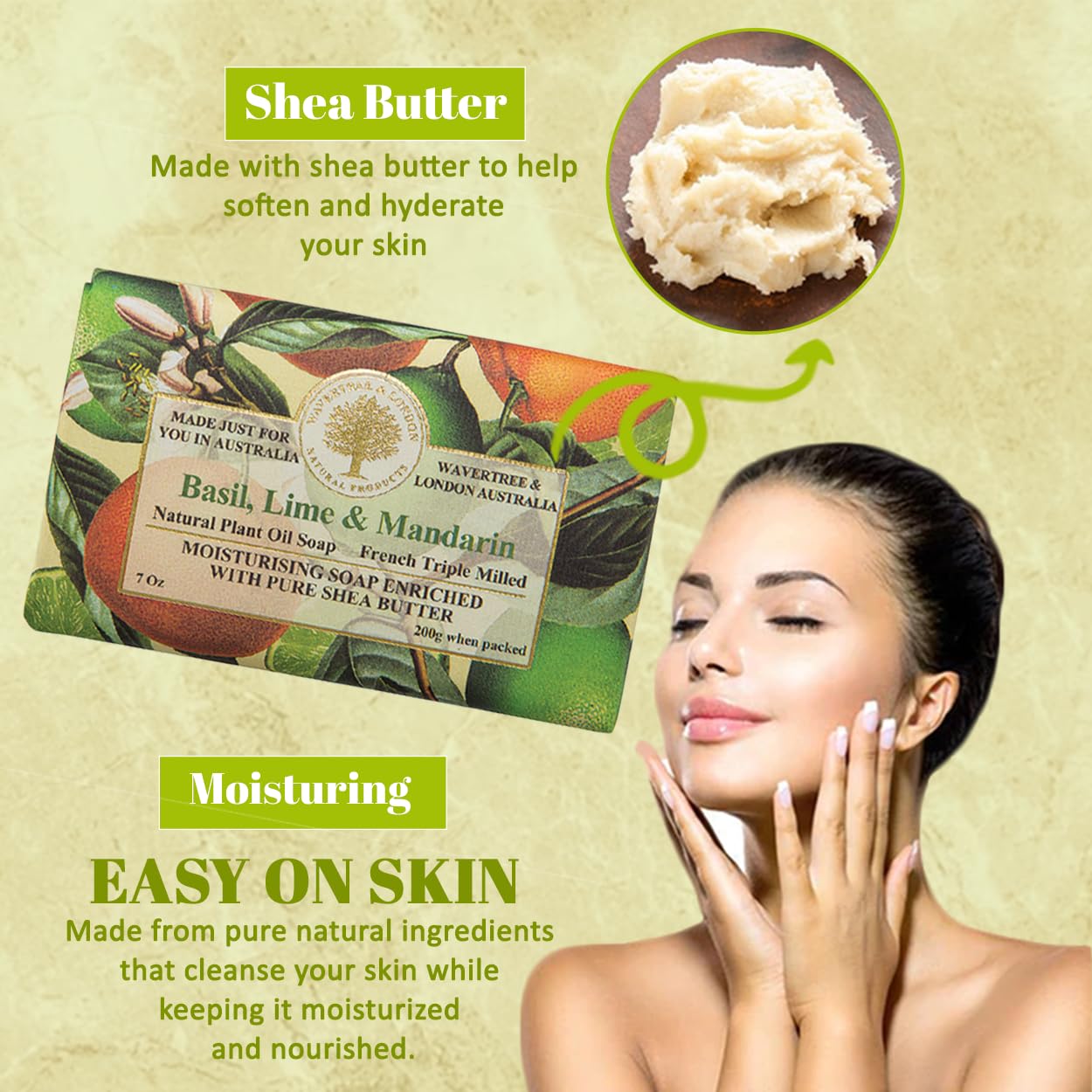 Wavertree & London Basil, Lime & Mandarin Scented Natural Soap (8 Bars), 7oz Moisturizing French Triple Milled Soap Bars enriched with shea butter - Pure Plant Oil Bath & Body Bars for All Skin Types