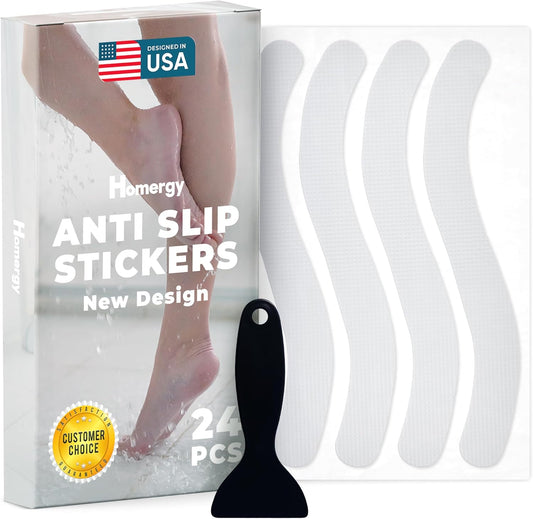 Homergy Anti Slip Shower Stickers 24 PCS, Invisible Non-Slip Shower Strips for Adults, Premium Adhesive Bath Tub Stickers