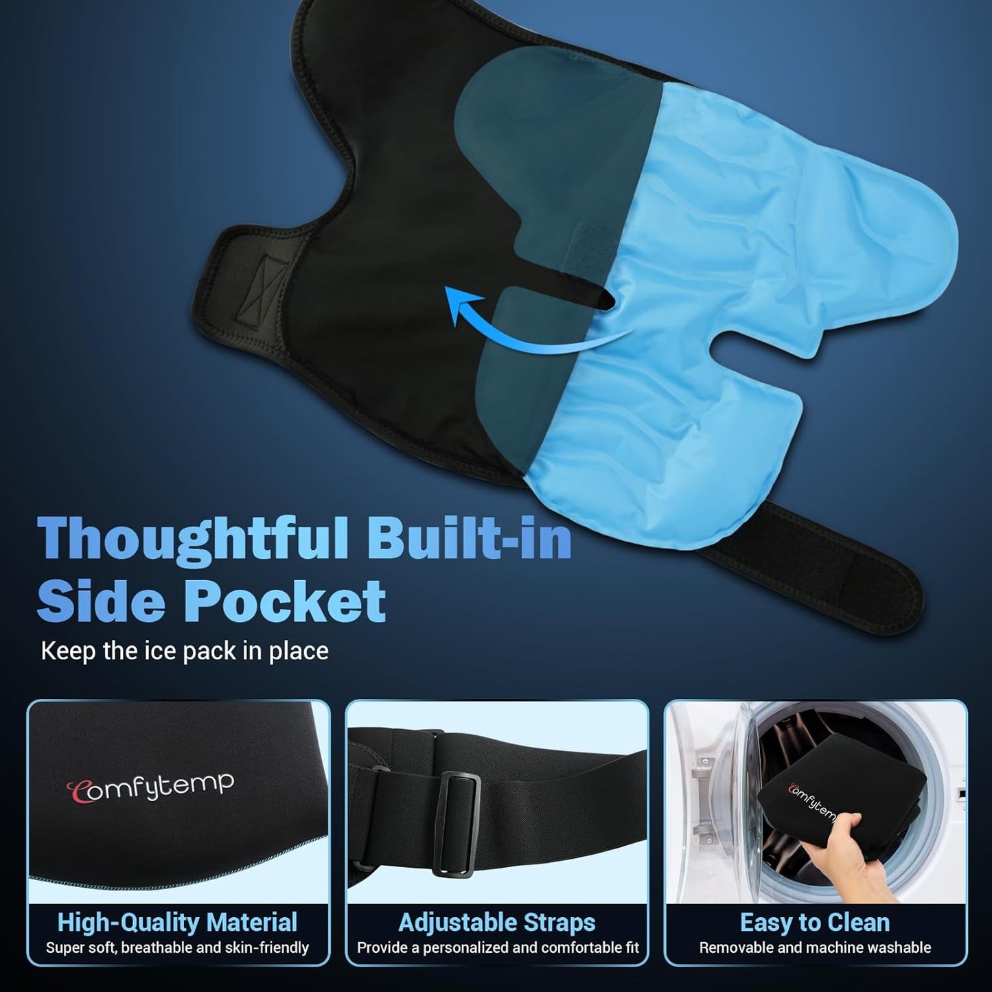 Comfytemp Shoulder Brace Ice Pack Wrap, FSA Eligible Items Only List, Gel Cold Compression Sleeve for Injuries Reusable Arm Rotator Cuff Pain Relief, Physical Therapy Recovery Gift Men Women Elderly