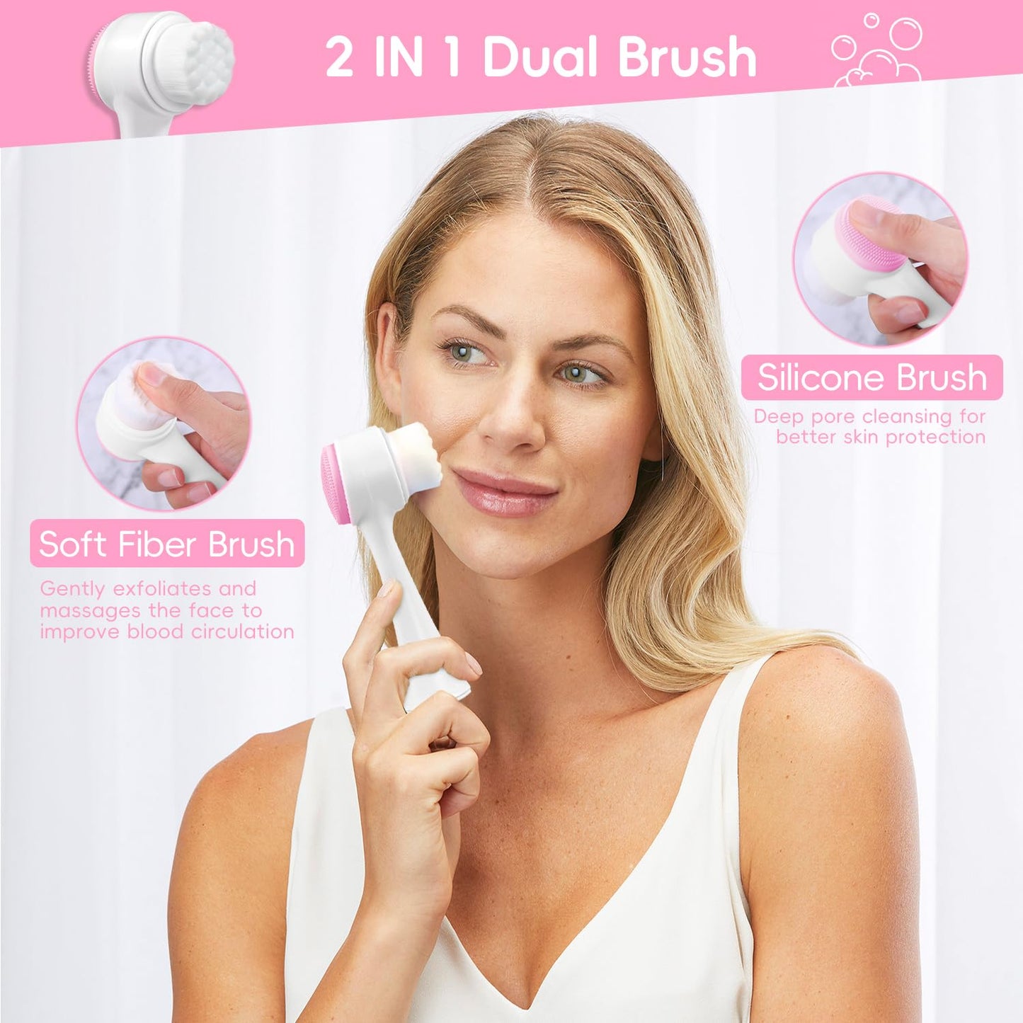 Spa Headband for Washing Face, Skincare headband and wristband set, Facial Cleansing Brush, 2-in-1 Skin Care face Brush, Come with a Hair Scrunchie, For Massaging Makeup Skincare-White