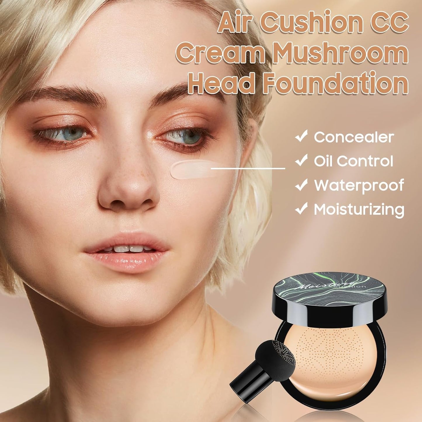 Air Cushion CC Cream Mushroom Head Foundation - Moisturizing BB Creams Foundation, Long-Lasting Waterproof Matte Concealer for Even Skin Tone (Nude, 1 PCS)