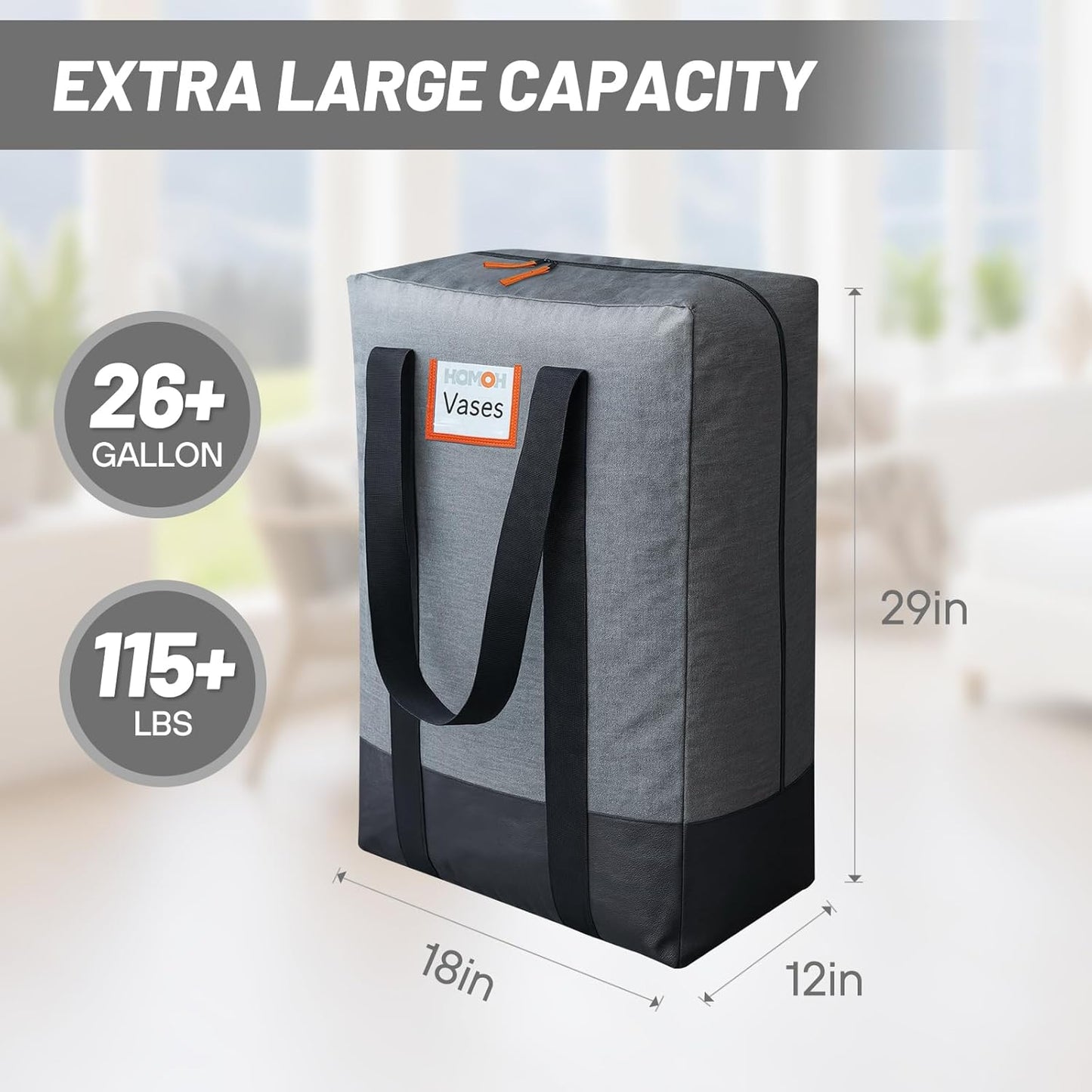 6 Pack Large Moving Bags, Storage Bag with Zipper, Heavy Duty Packing Bags with Internal Compression Straps, Wrap Around Handles, Alternative to Moving Boxes, Grey and Black