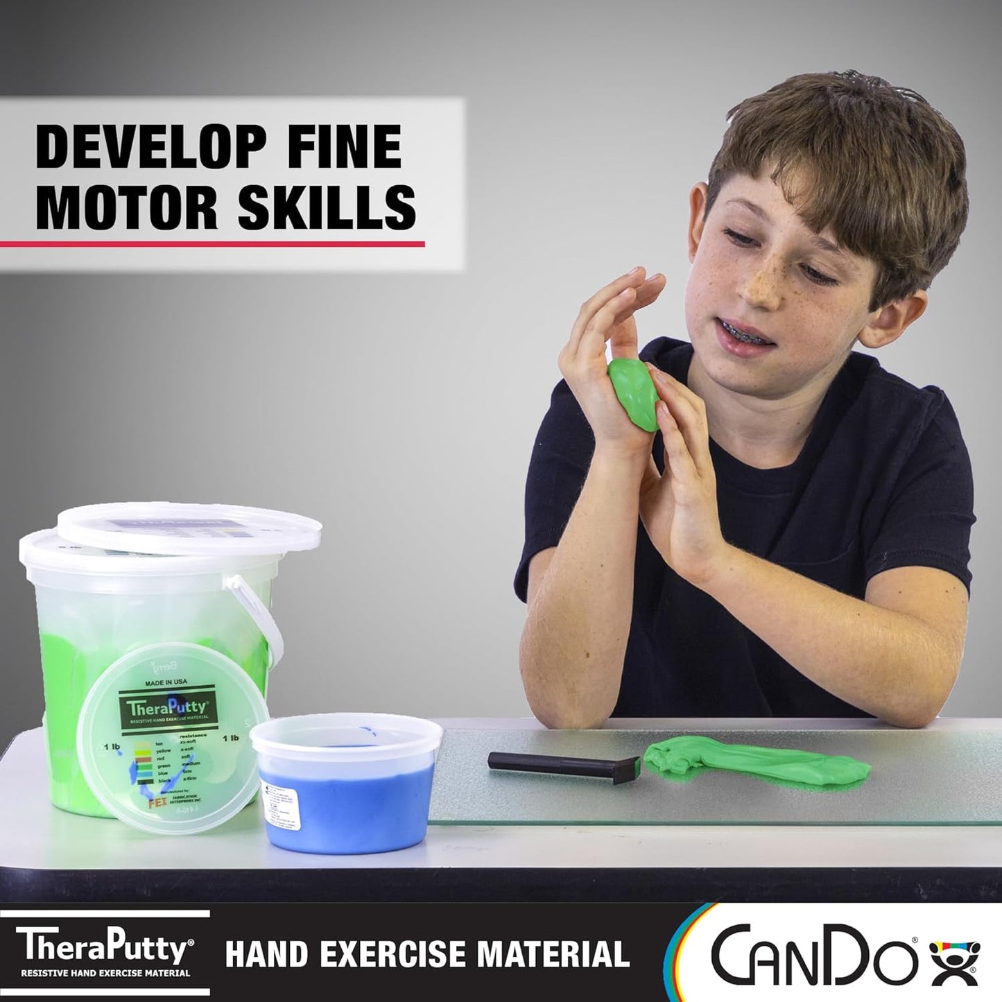 CanDo Theraputty Plus Hand Exercise Putty for Rehabilitation, Exercises, Hand Thearpy, Occupational Therapy, Hand Strengthening, Improve Motor Skills, Stress Relief 4-Ounce Green Medium