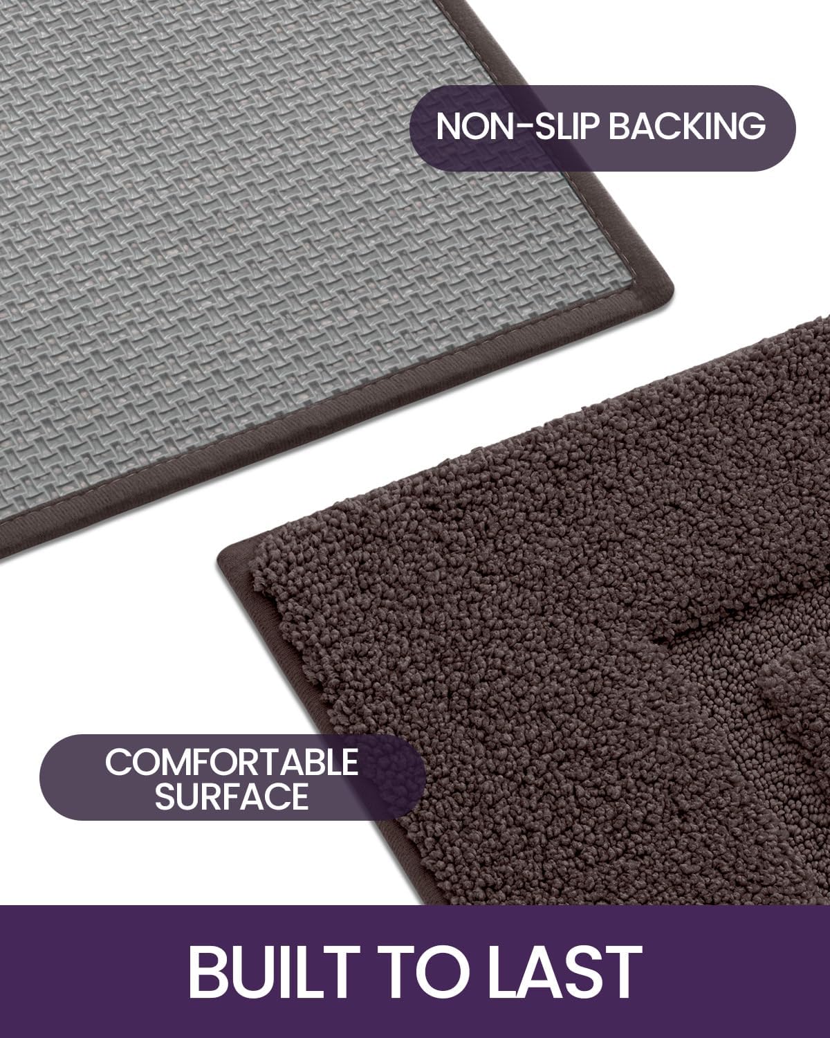 DEXI Bathroom Rugs 32x20, Washable Non Slip Bath Mat for Shower Floor, Absorbent Quick Dry Bathmat with Rubber Backing, Ultra Soft Plush Carpet for Tub, Brown