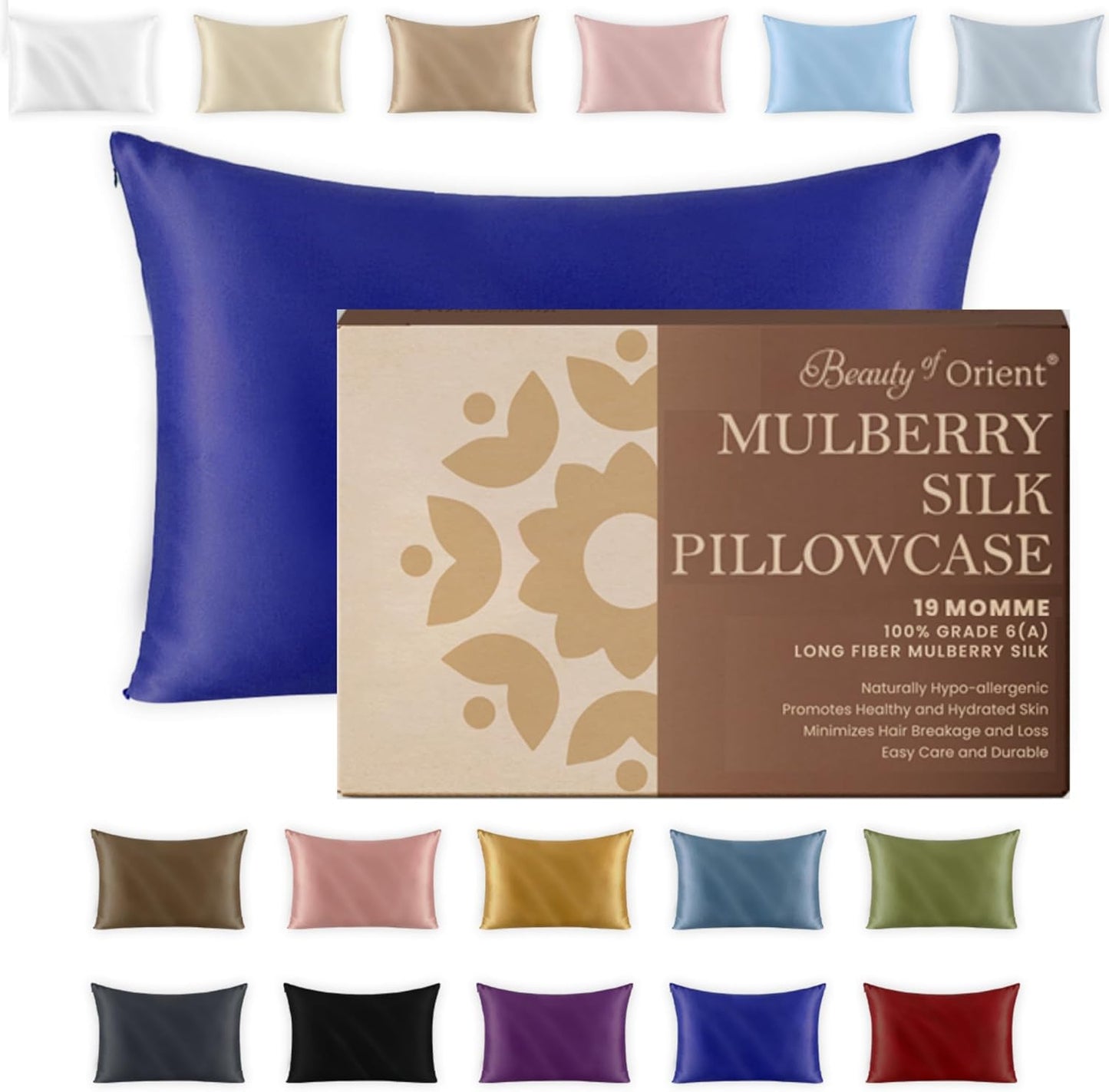 19 Momme Premium Mulberry Silk Pillowcase for Hair and Skin | Handcrafted Hypoallergenic & Anti-Acne 100% Silk Pillow Cases with Zipper | Queen - 20" x 30", Royal Navy