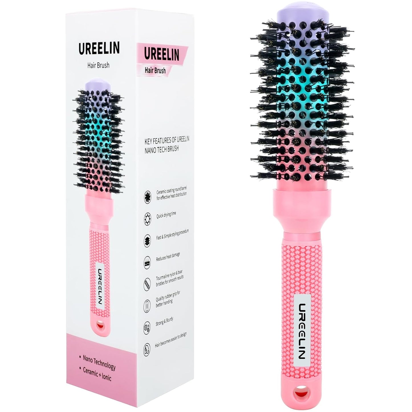 Round Brush for Blow Out - 1.3 Inch Small Nano Thermal Ceramic & Ionic with Boar Bristles - Salon Blow Drying Hair Brush for Drying,Volumizing, Curling, Shine & Smooth Styling