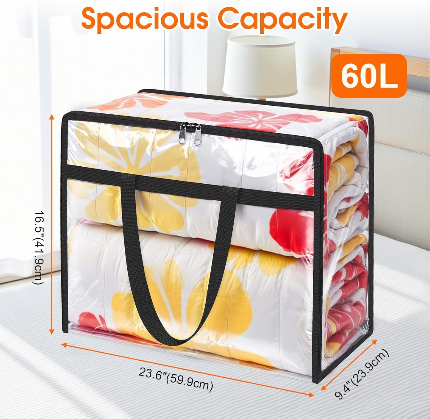 Clear Clothes Storage Bags, 8 Pack Closet Organizers and Under Bed Storage Containers, Foldable Moving Bags with Zippers for Comforter, Blanket, Bedding, Duvet, PVC Packing Bags 60L