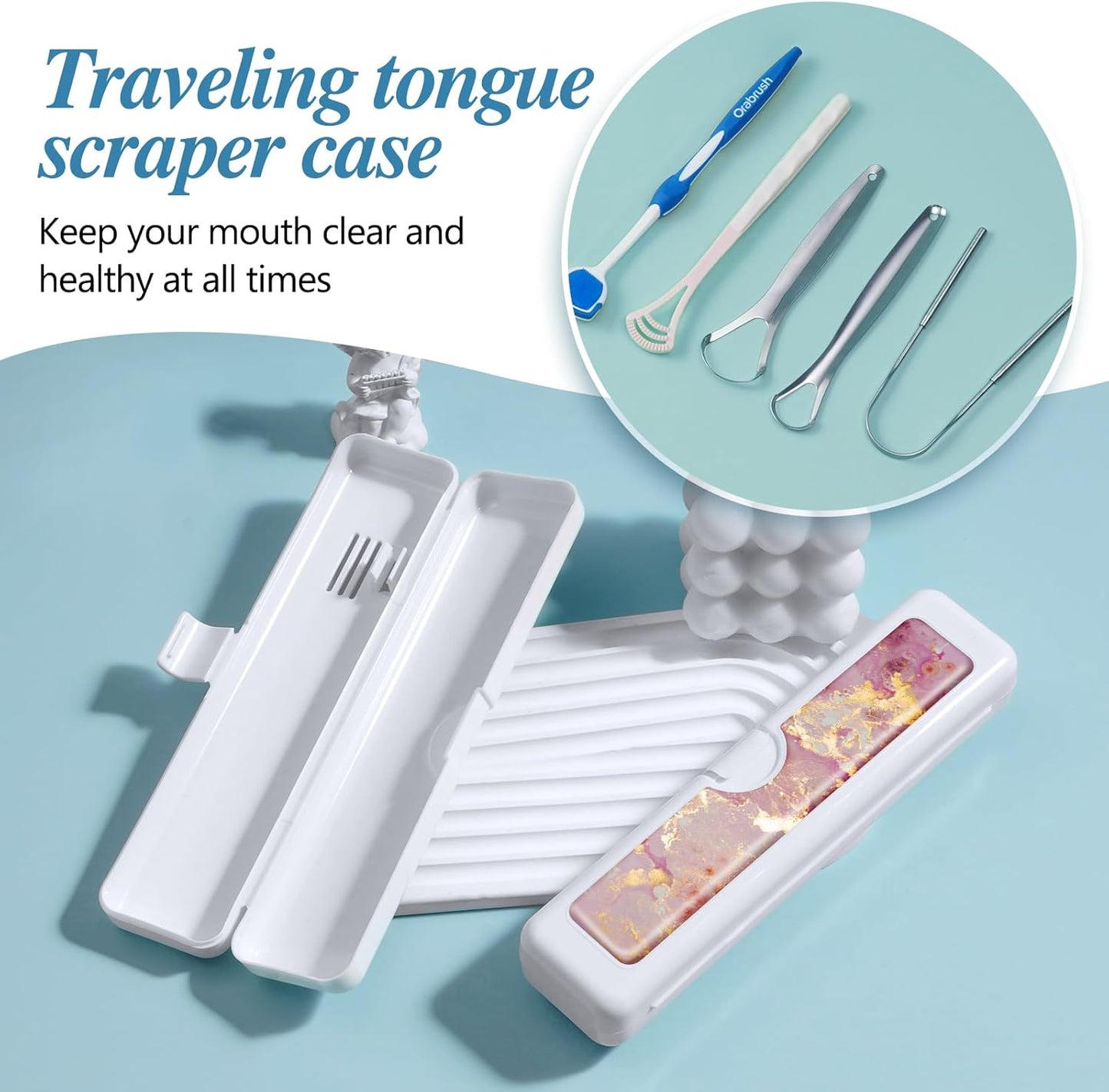 Toothbrush Travel Case - Colorful Pattern, Holder and Covers for Toothbrushes, Includes Tongue Scraper Case