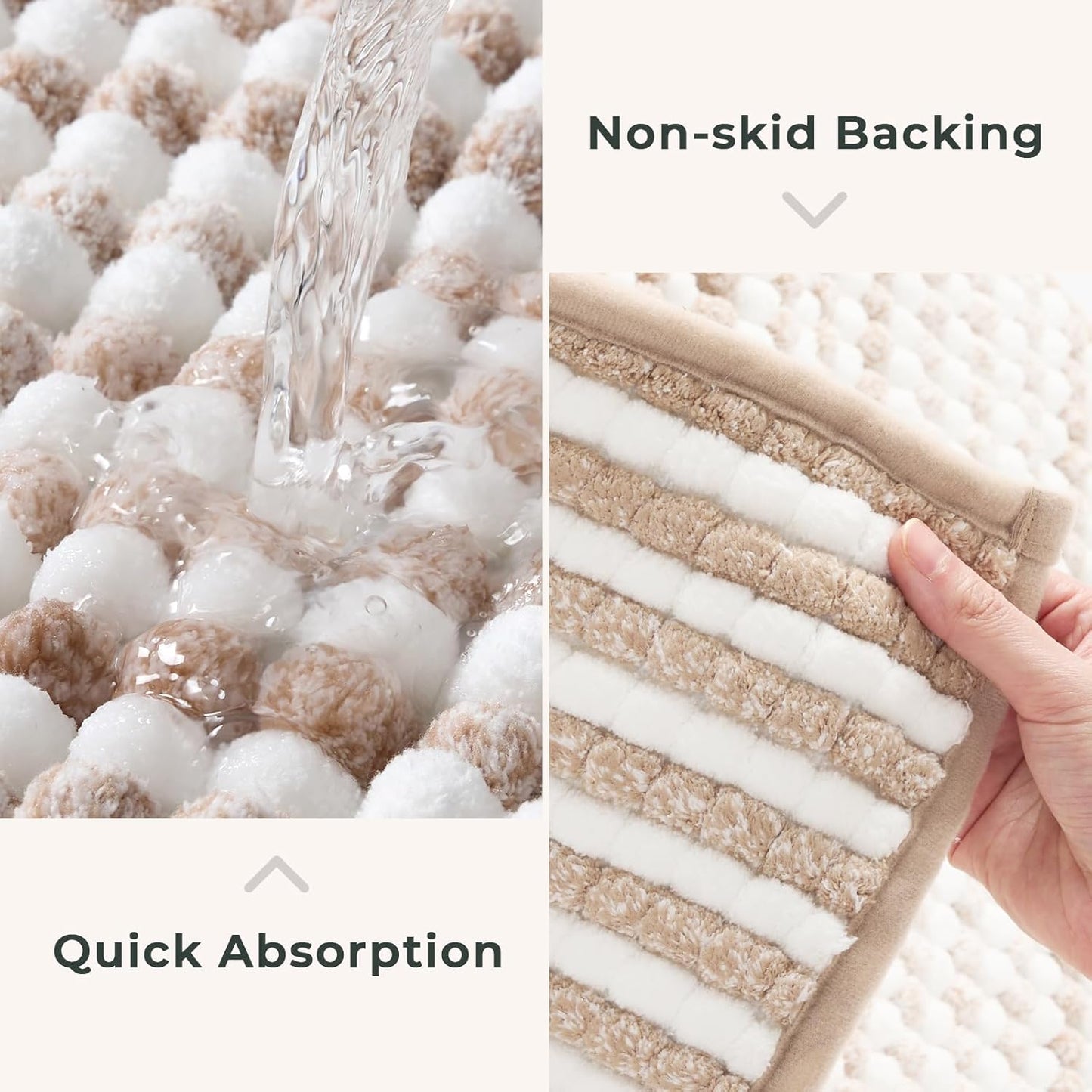 FRESHMINT Chunky Ombre Chenille Bathroom Rug 17"x24", Small Water Absorbent Soft Bath Rugs for Bathroom Floor, Thick Non Slip Bath Mat Washable Quick Dry Shower Mats, Beige and White