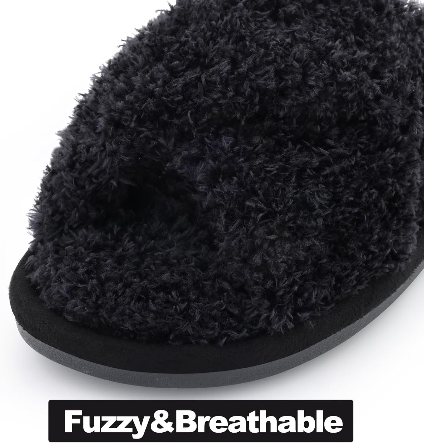 Evshine Women's Fuzzy Slippers Cross Band Memory Foam House Slippers Open Toe