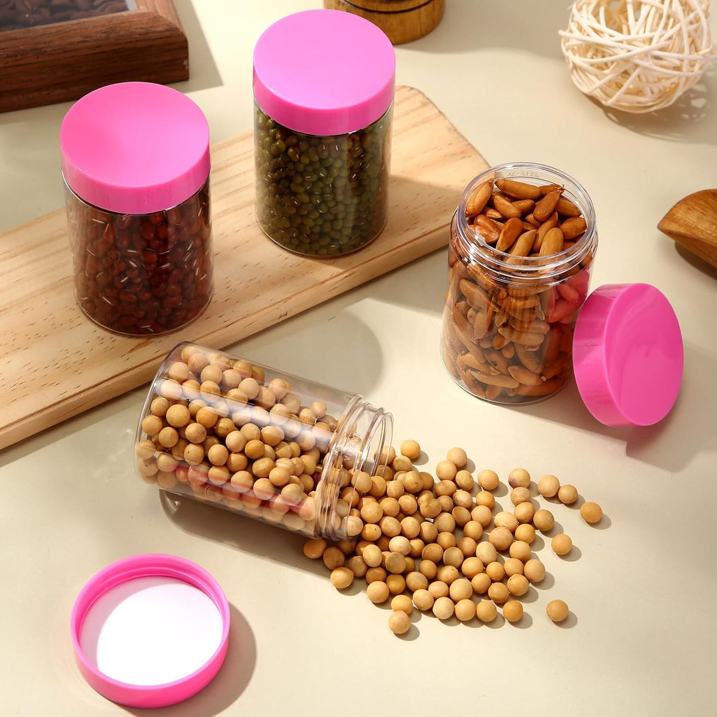 SATINIOR 12 Pack 4 oz Plastic Container Jars with Lids Round Clear Travel Cosmetic Container Slime Jars for Toiletries, Lotion, Cream, Ointments, Makeup, Rhinestone, Samples, Kitchen Storage(Pink)