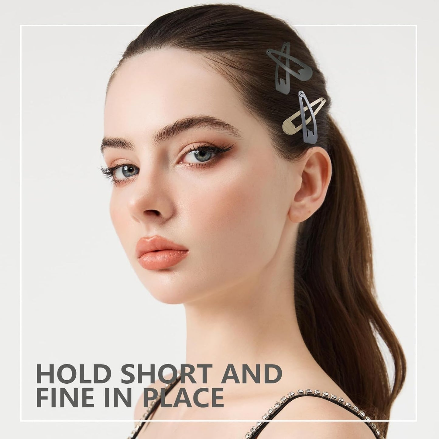 Teenitor Snap Clips, 48pcs Snap Hair Clips Hair Barrettes and 100pcs Clear Hair Bands, Metal Hair clips Barrettes for Women Girls, 2 Inch barrette clips Matte Black Grey Green Taupe