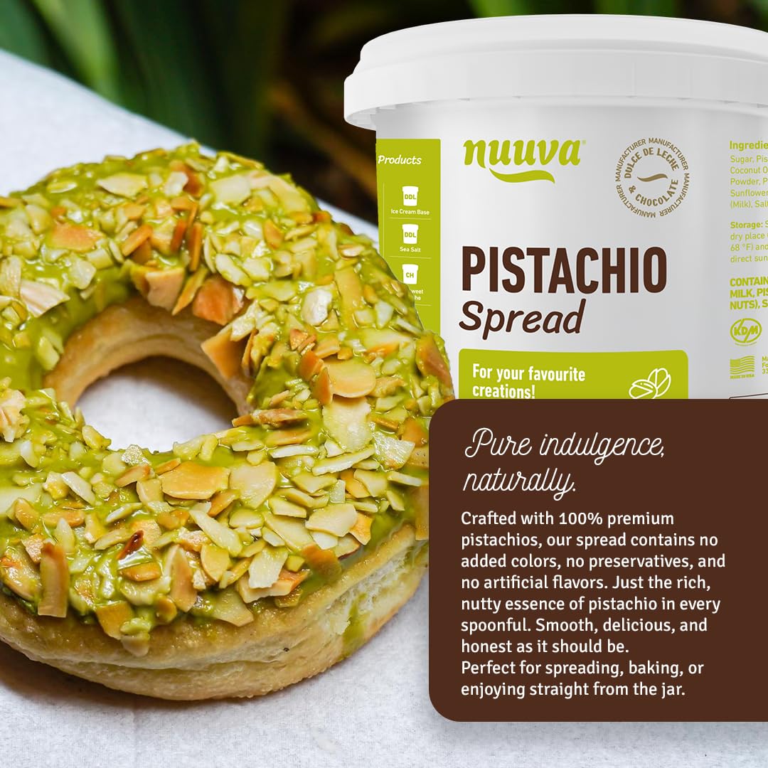 Nuuva Foods Pistachio Spread | Rich & Nutty Pistachio Cream for Dubai Chocolate Bar | Smooth Nut Butter & Spreadable Cream | Perfect for Chocolate & Desserts (2.5 Lbs)