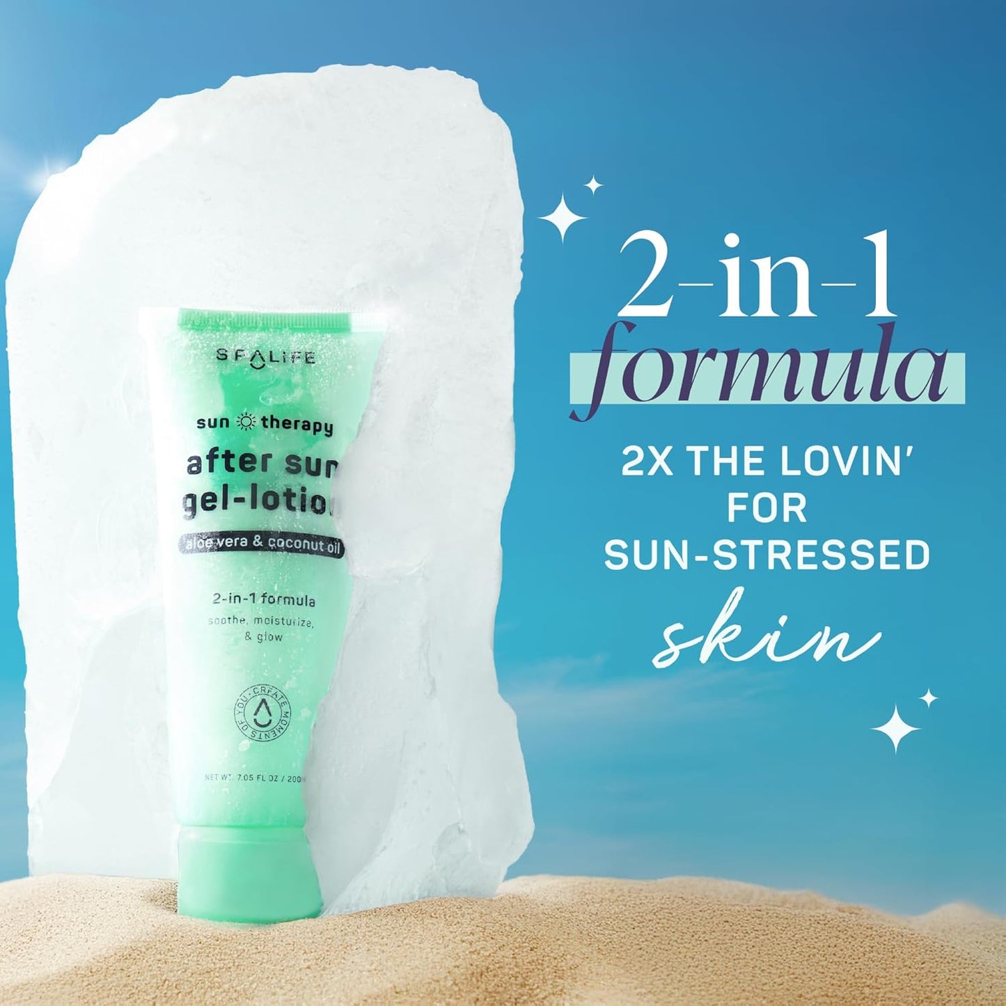 SpaLife After-Sun-Gel Lotion and Moisturizer for Sunburn Refelief - Two in One Formula, Infused with Aloe, Coconut Oil and Hyaluronic Acid - 2 Pack