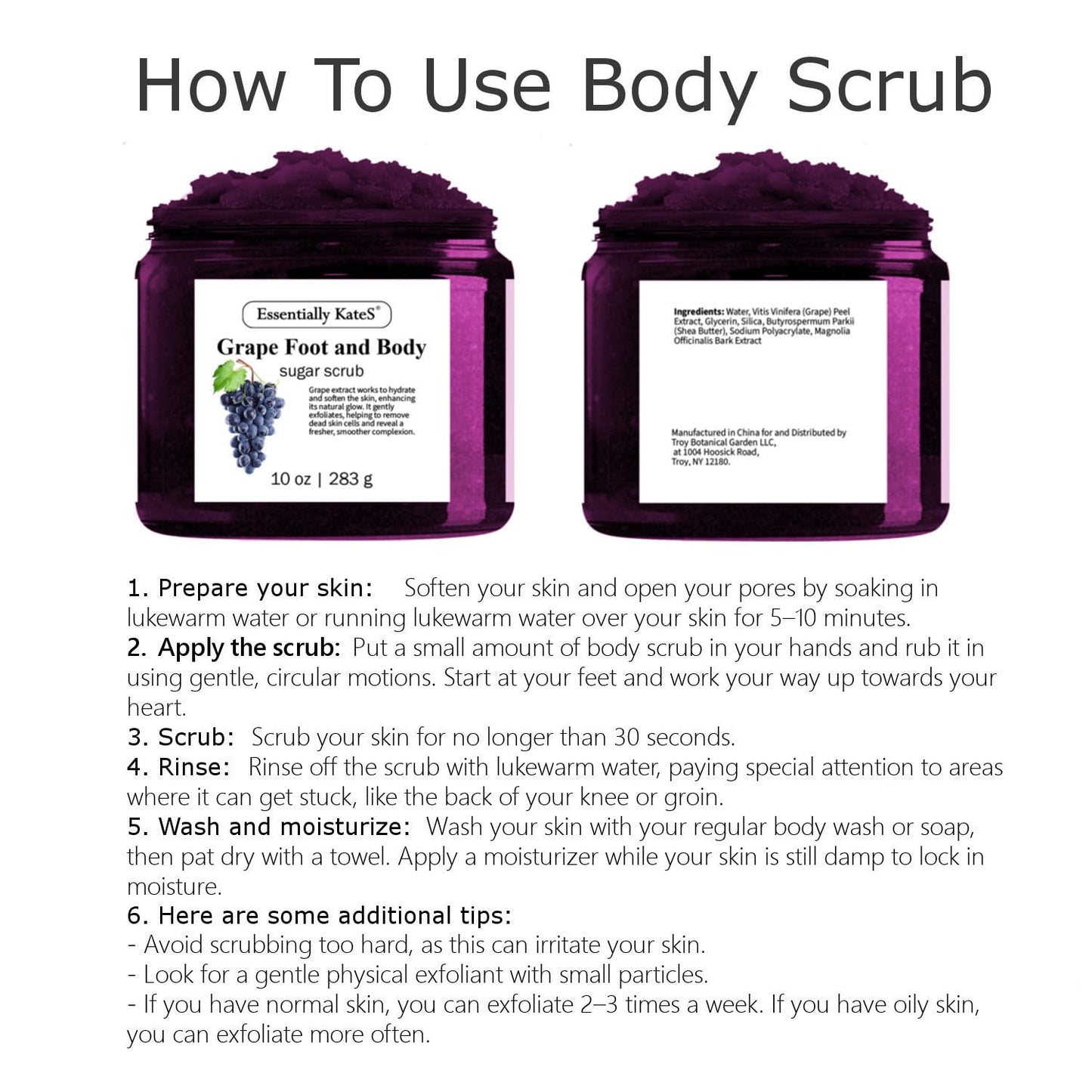 Grape Body & Foot Scrub 10 oz - Improves the elasticity and firmness of skin - Removes dead skin cells, and tighten and tone skin - The best stocking stuffer.