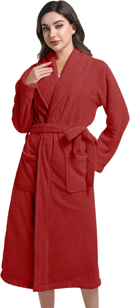 Women's Shawl Collar Bathrobe, Soft Long Towel Robes for Women - Super Absorbent Quick Dry yet Warm