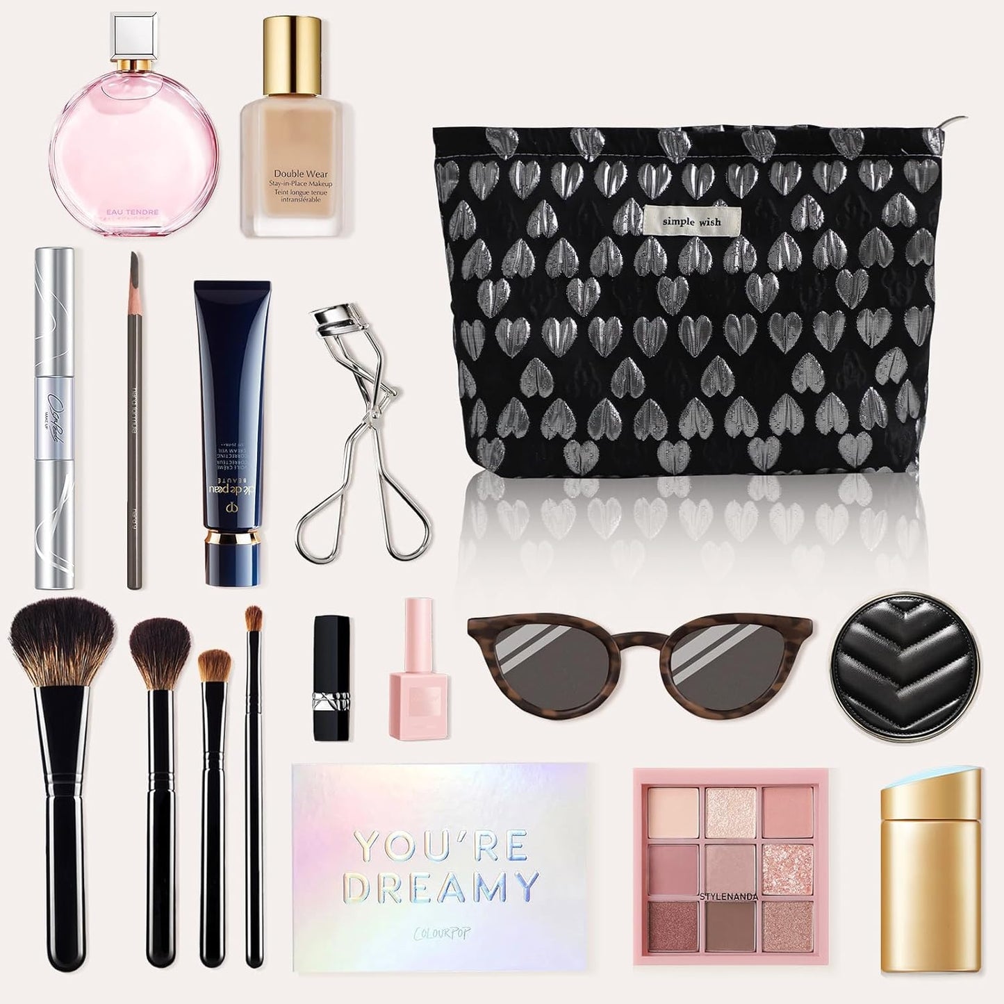 Wudygirl Cute Makeup Bag Cosmetic Bag Travel Cosmetic Pouch for Women Aesthetic Canvas Make up Organizer with Zipper Large Capacity Handbag Pencil Pouch (Black Heart)