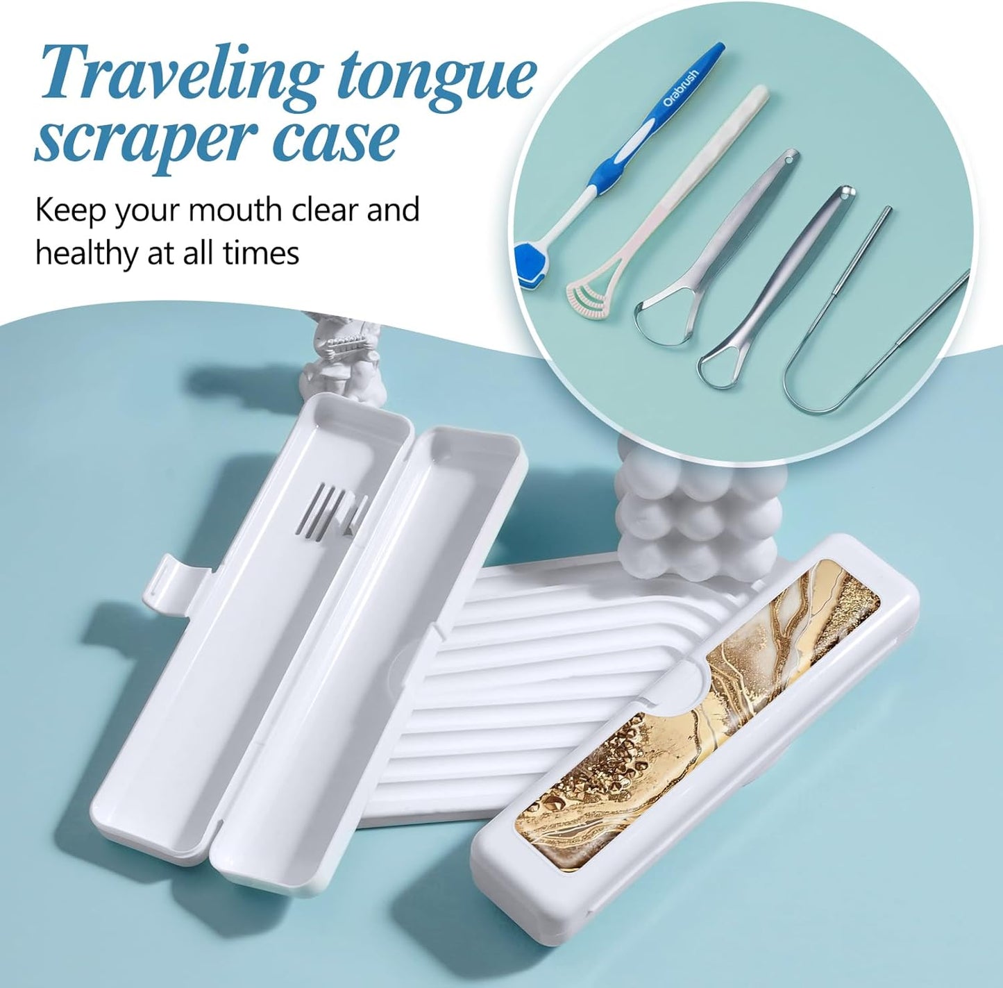 2 Pcs Toothbrush Travel Case - Colorful Pattern, Holder and Covers for Toothbrushes, Includes Tongue Scraper Case