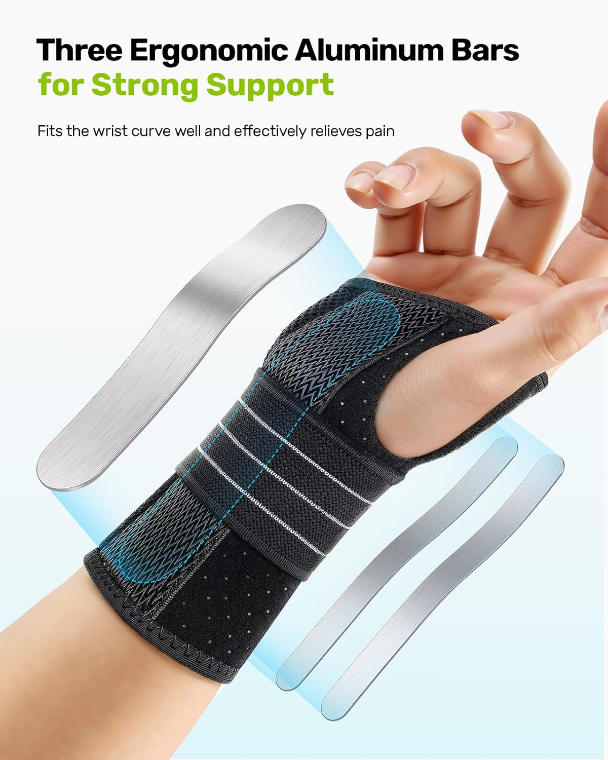 Carpal Tunnel Wrist Brace, Adjustable Night Wrist Support with 3 Metal Splints, Hand Brace for Men Women No Pressure on Thumb, Splint Stabilizer for Work, Gray Left Hand, Size L