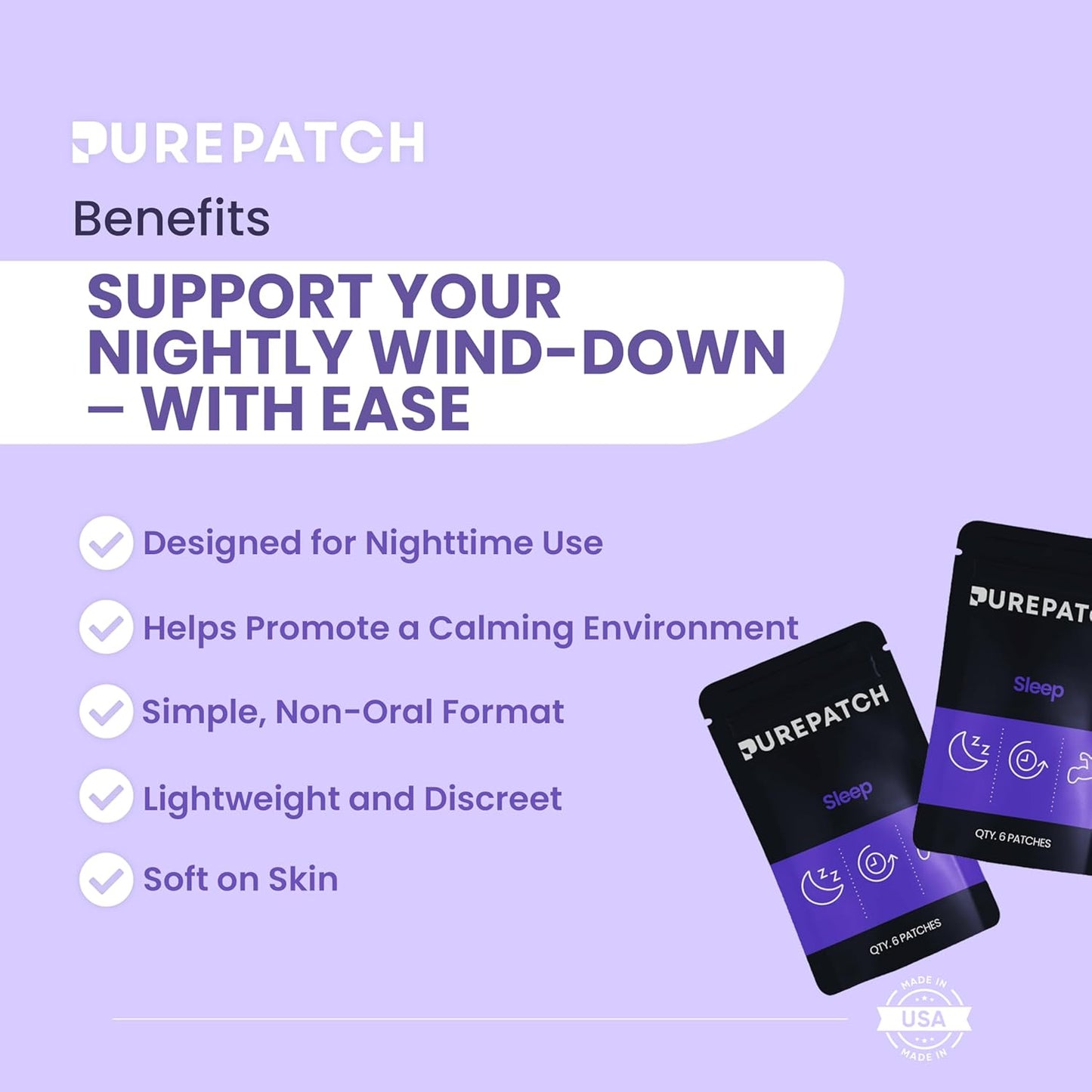 Pure Patch Sleep Patch – Plant-Based Vegan Topical Patch – Magnesium Glycinate – GABA – L-Theanine – Apigenin – Non-Ingestible – Water-Resistant – Gentle on Skin – Gluten Free – Made in USA –30Patches