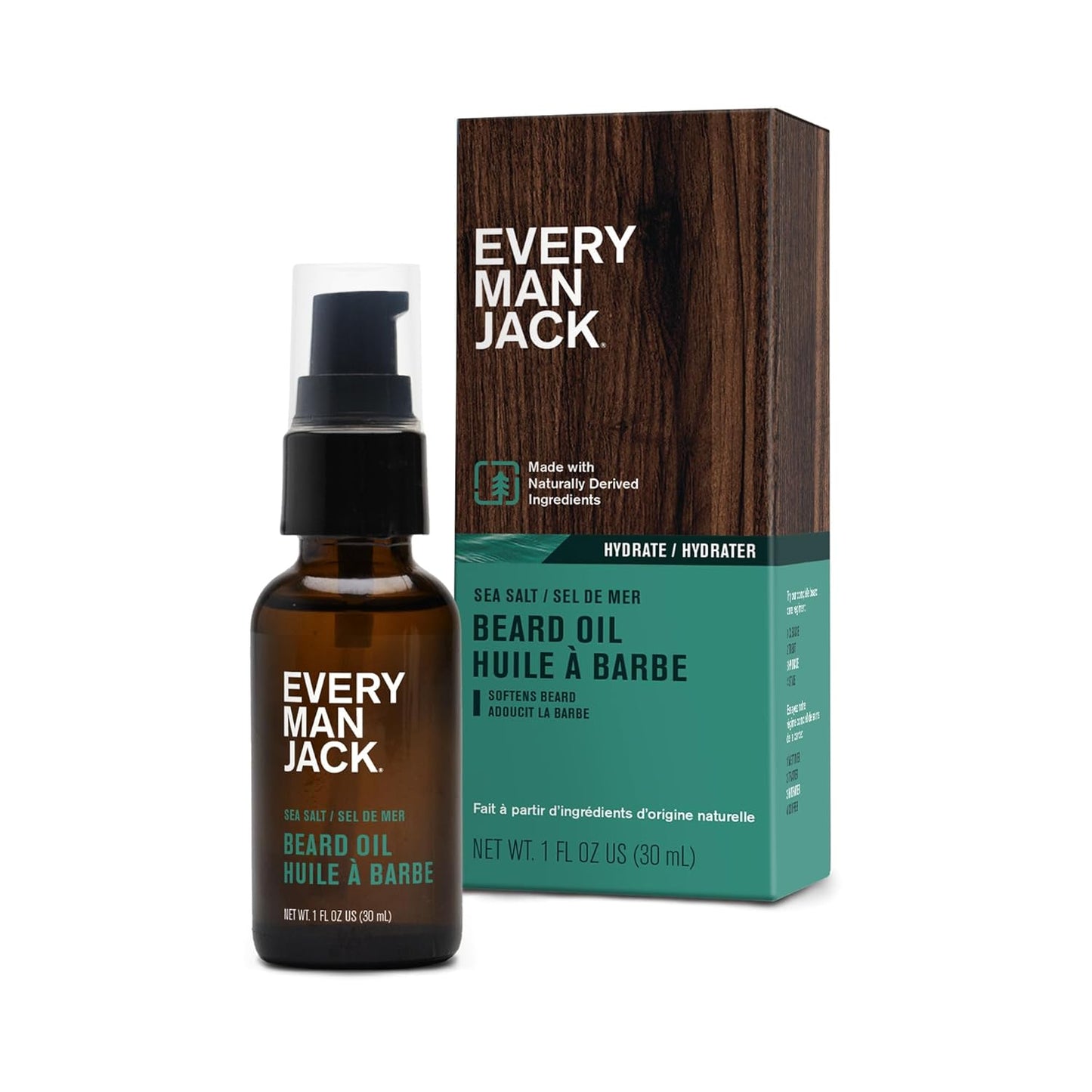 Every Man Jack Men's Beard Oil - Sea Salt Fragrance - Deeply Moisturizes and Softens Your Beard and Adds a Natural Shine - Naturally Derived with Shea Butter and Argan Oil - 1 fl oz
