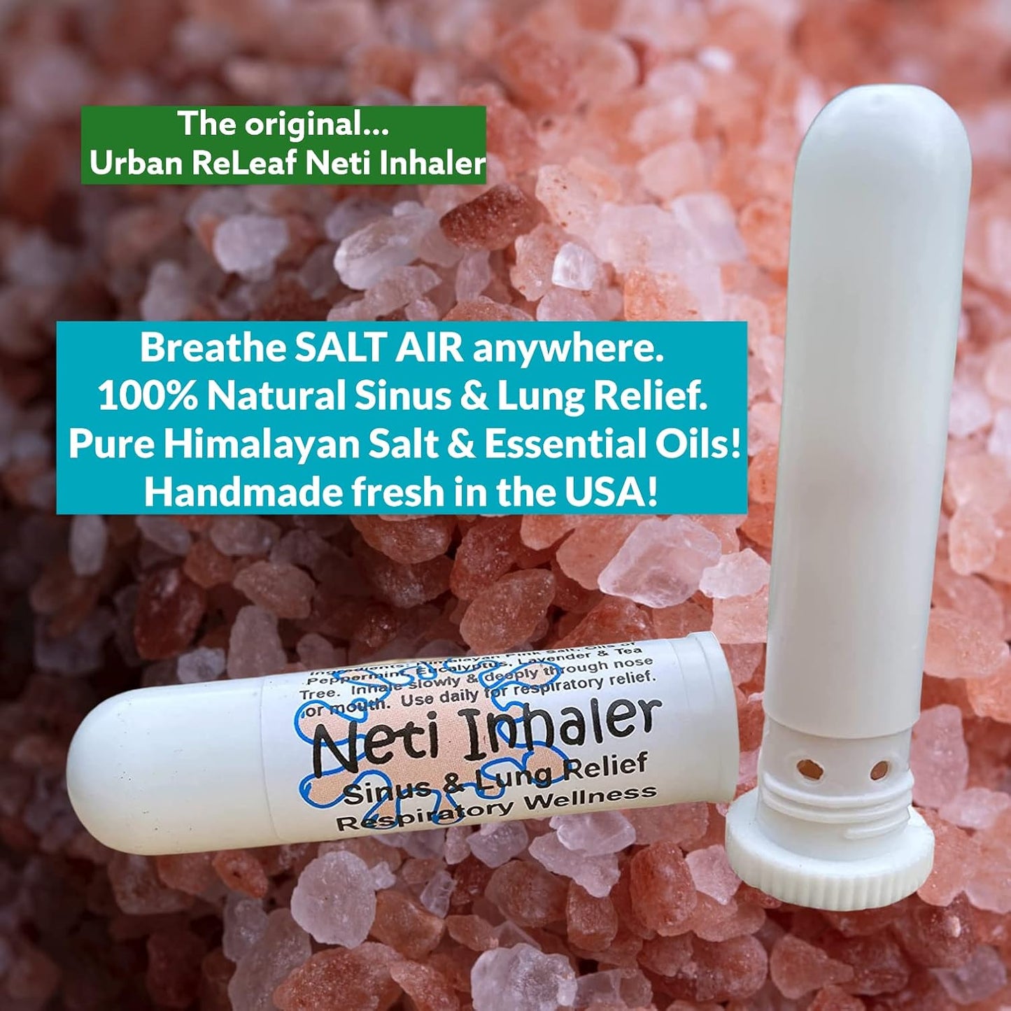 Urban ReLeaf NETI Salt Air Relief INHALER! Fast Relief. Soothing Sinus & Lung, Himalayan Salt & Botanicals! Respiratory Wellness. Healing Aromatherapy. Energizing! 100% Natural, Vegan, Made in the USA