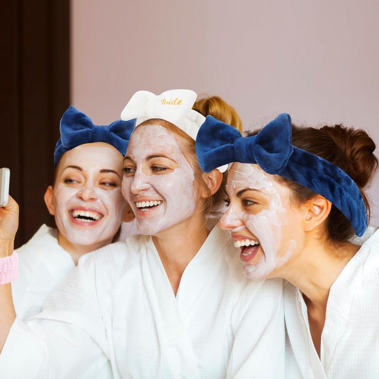 CIEHER Spa Headbands for Bachelorette Party Favors, 8 Pcs Spa Headbands for Bride & Bridesmaid - White & Dark Blue