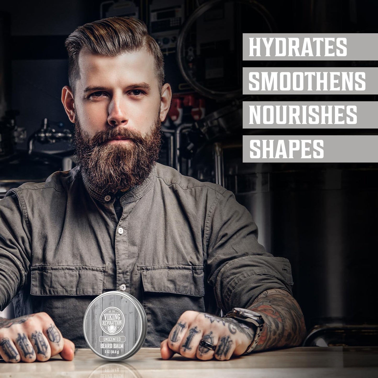 Viking Revolution Unscented Beard Balm for Men - Beard Butter with Argan Oil and Jojoba Oil Softener and Moisturizer Styling Balm - Gifts for Men with Beeswax and Shea Butter (1 Pack, 2oz)