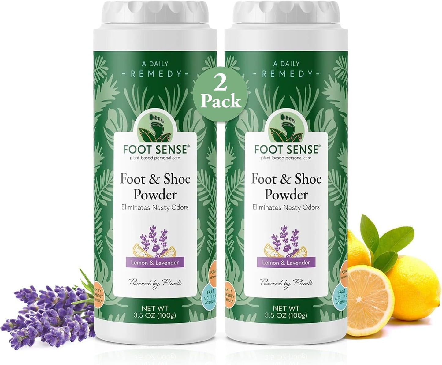 FOOT SENSE All Natural Foot & Shoe Powder, Foot Deodorant, Talc-Free, Odor Eliminator, Disinfects & Deodorizes, Long-Lasting up to 6 Months Safe for Men, Women, Kids, Athletes, 100g (2 Pack)