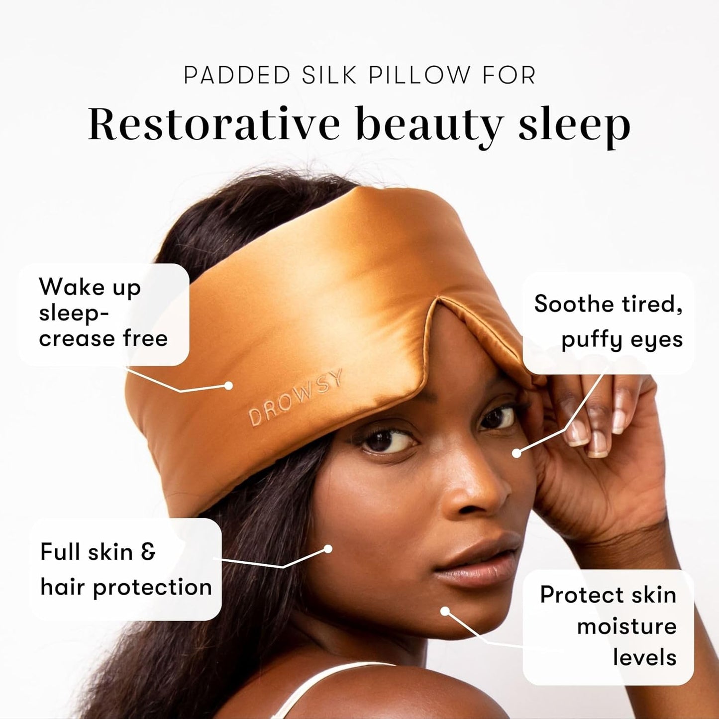 DROWSY Silk Sleep Mask - Face-Hugging, Padded Cocoon for Luxury Sleep in Total Darkness - 100% Pure Mulberry Silk (Pumpkin Spice)