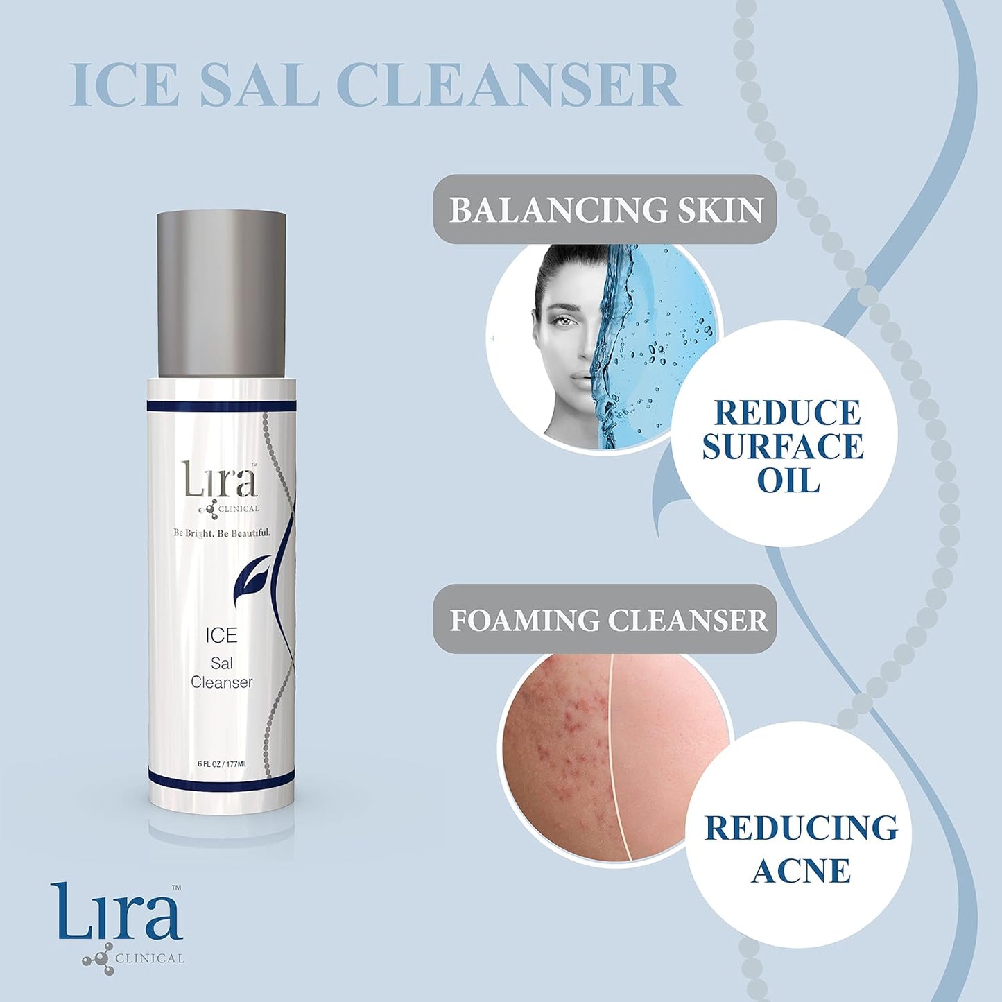 Lira Clinical ICE Sal Cleanser – Salicylic Acid Face Wash with Plant Stem Cells, Echinacea and Peptides – Cooling Exfoliating Facewash – Gentle Clarifying Travel Size Daily Facial Cleanser - 6 Oz