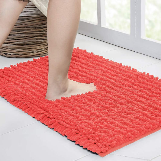 Walensee Bathroom Rug Non Slip Bath Mat (36x24 Inch Coral) Water Absorbent Super Soft Shaggy Chenille Machine Washable Dry Extra Thick Perfect Absorbant Best Large Plush Carpet for Shower Floor