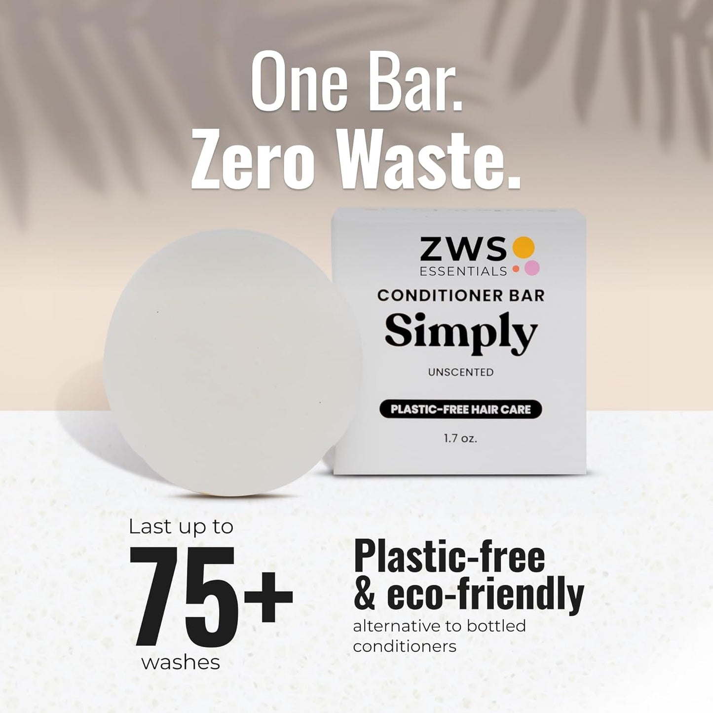 Simply Unscented Conditioner Bar, Vegan Solid Hair Conditioner for Sensitive Scalps & Fragrance-Free Care, Zero Waste, Travel-Friendly