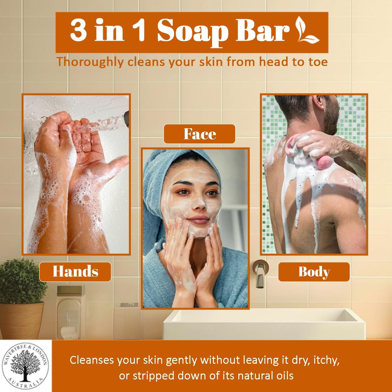 Wavertree & London Peach Bellini Scented Natural Soap Bar, 7oz Moisturizing French Triple Milled Soap Bar for Women & Men