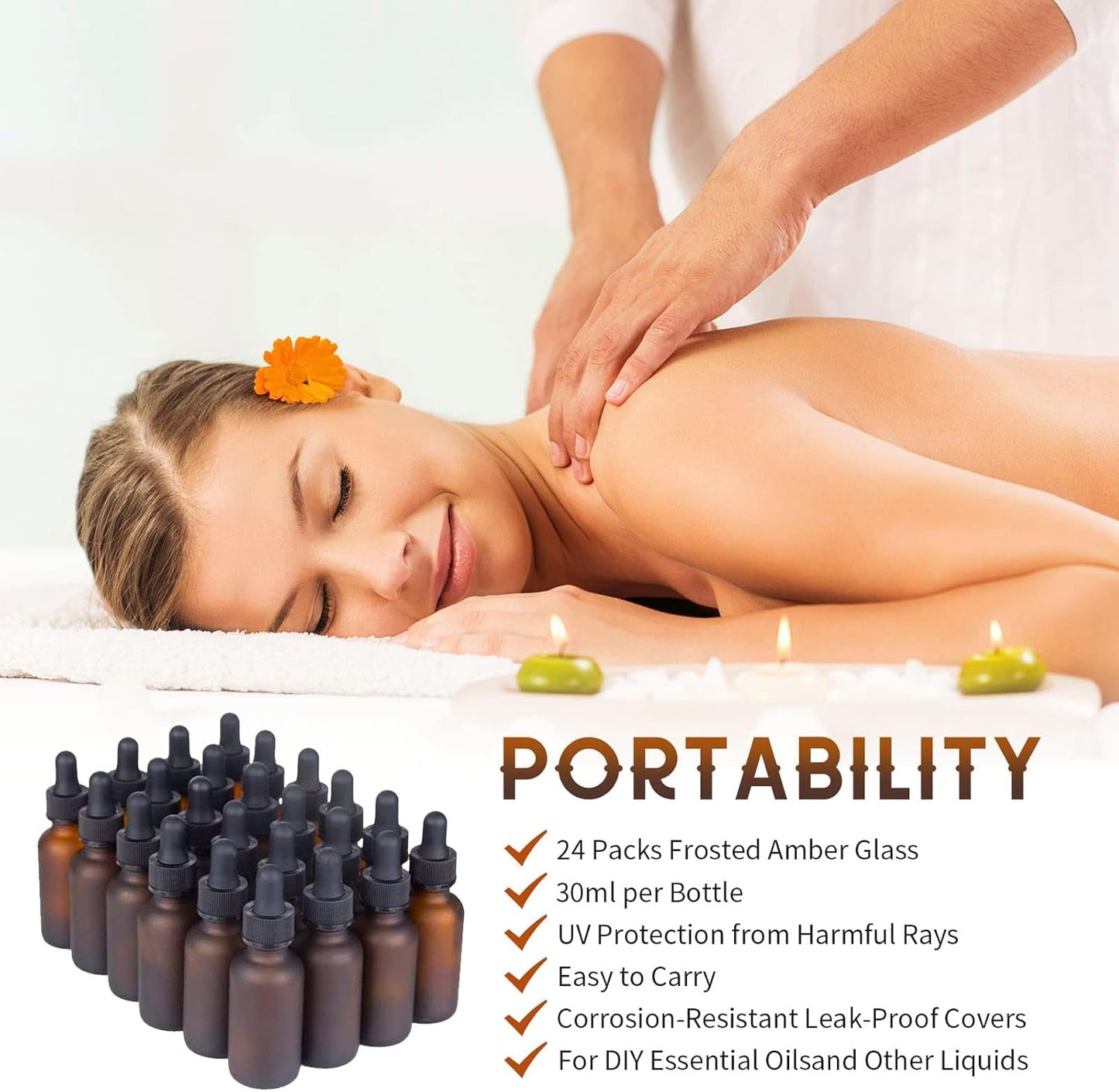 24 Pack Frosted Amber Dropper Bottles, 1oz/30ml Glass Tincture Bottles with Measured Eye Dropper, Leak Proof Travel Bottles for Essential Oils/Chemistry Lab Chemicals/Colognes & Perfumes