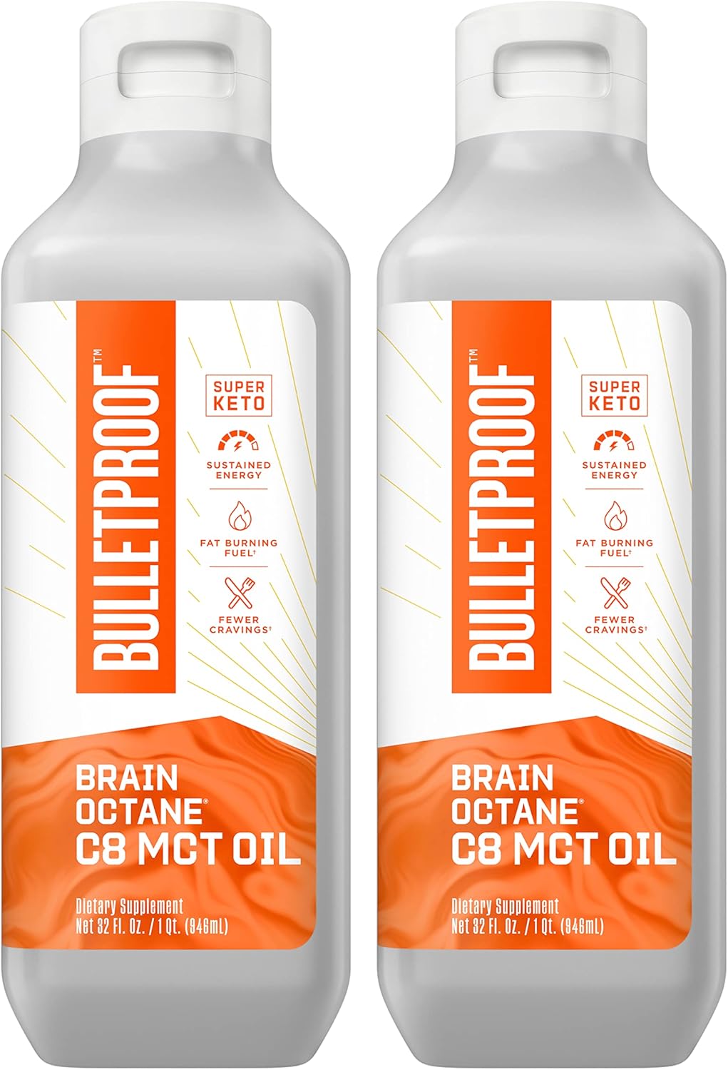Bulletproof Brain Octane C8 MCT Oil, 32 Ounces (Pack of 2), Keto Supplement for Sustained Energy and Craving Support