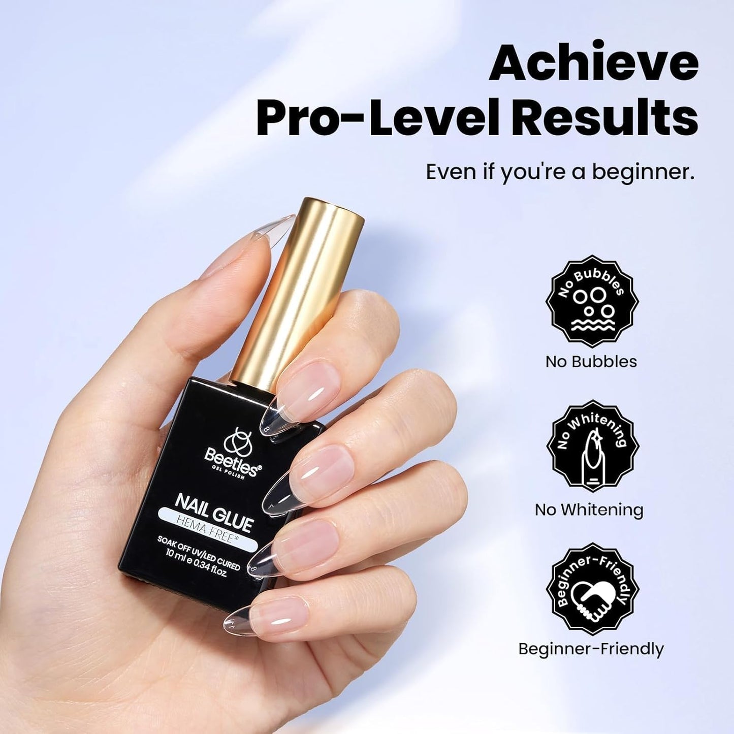Beetles HEMA-Free Nail Glue & Primer Set, 2Pcs 10ml Super Strong 9 in 1 Nail Glue Gel and Bond Primer for Acrylic Fast Dry Supplies, Long-Lasting Professional Kit, U V Light Required