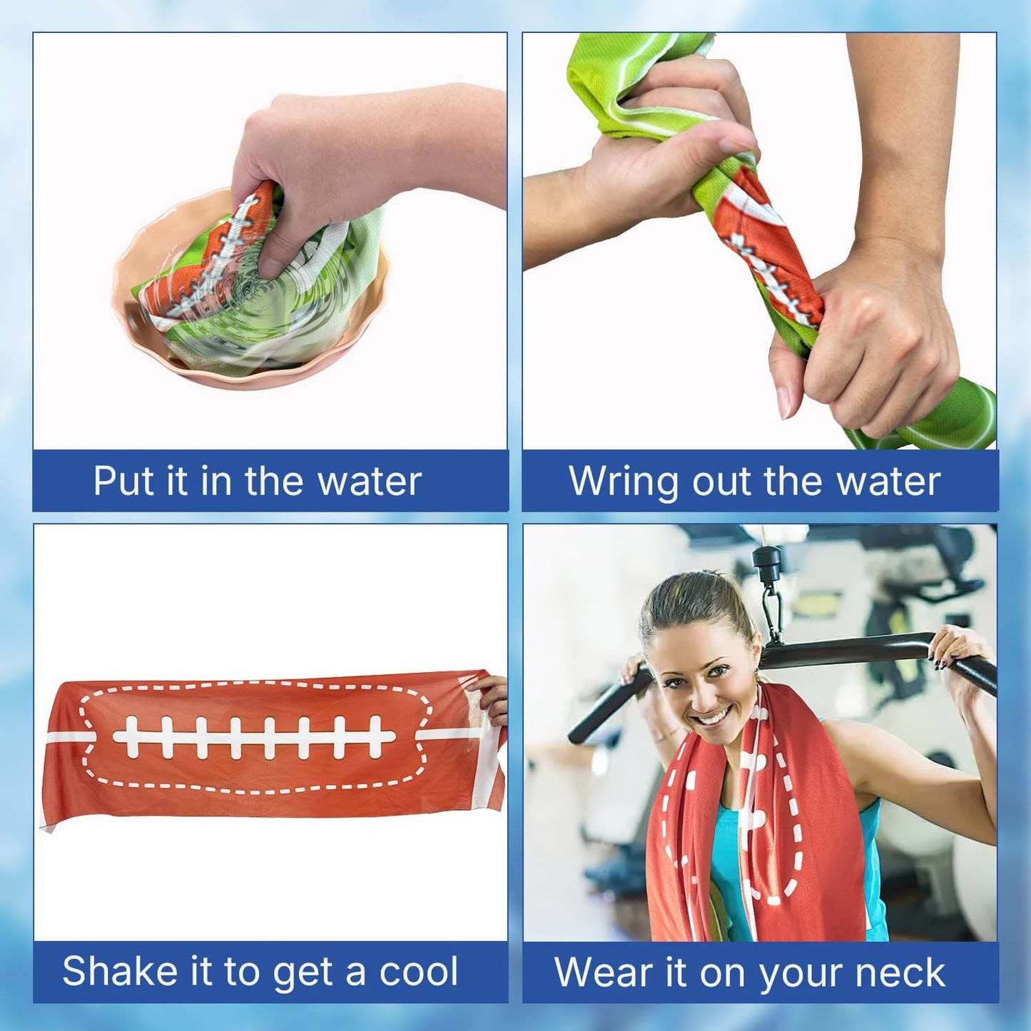 OPSO Softball Cooling Towel Set, 40 x 12 inches, 12 Pack, Microfiber Sports Towels for Baseball, Soccer, Golf LCE Towel Microfiber Sports Towels for Player (Football)