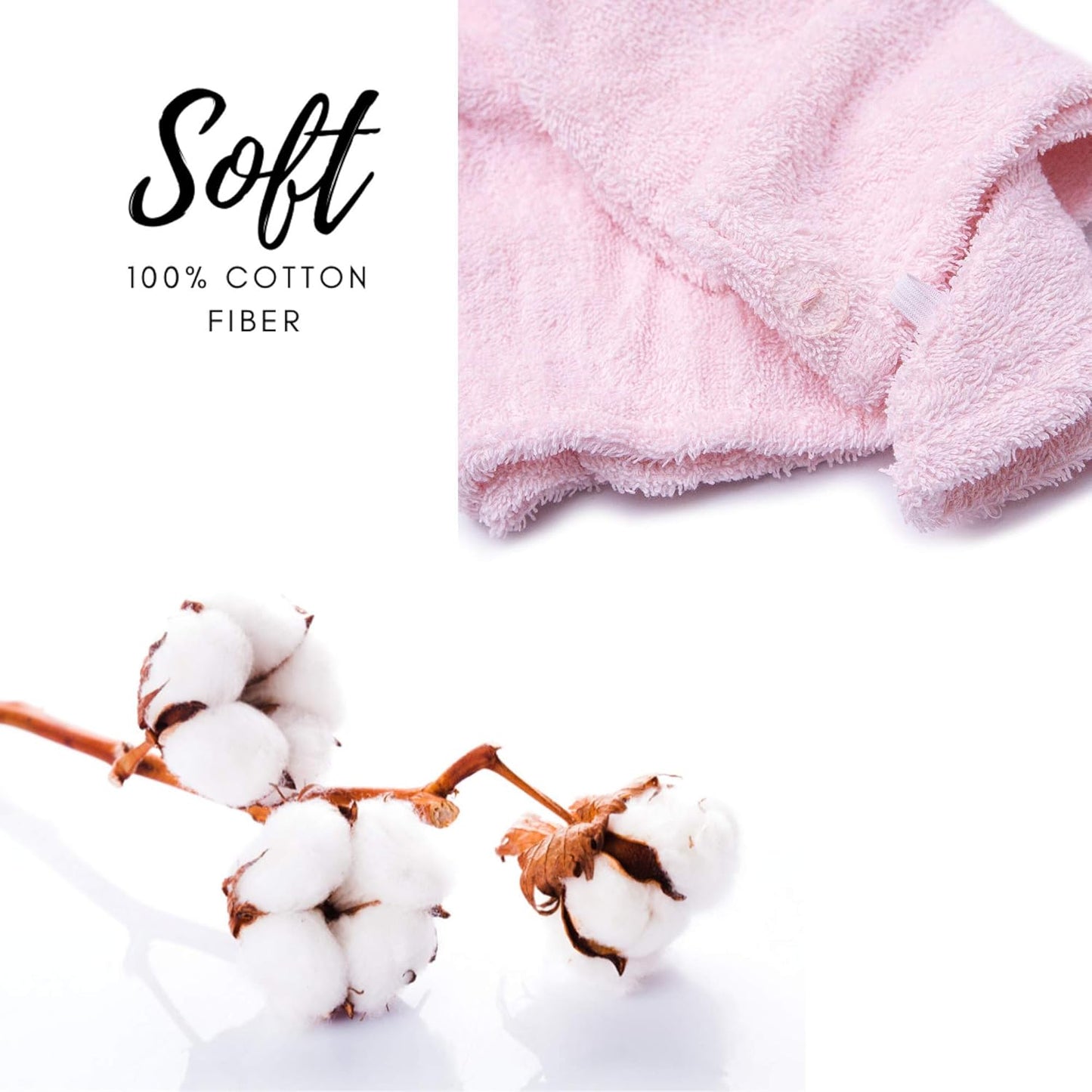 KEEPOZ Hair Towel Wrap Quick Dry 100% Cotton Super Absorbent Turban Head Wrap for Women with Button, Non Microfiber Anti Frizz Hair Products, Hair Cap for Curly, Long & Thick Hair (Pink, 1 Pc)