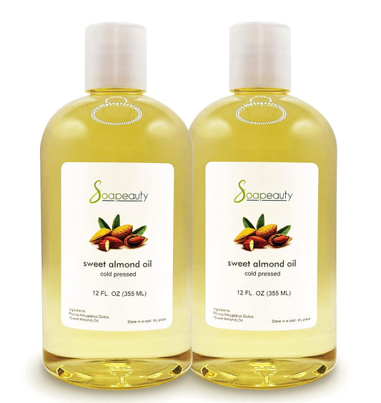 Soapeauty Sweet Almond Oil Cold Pressed Refined | 100% Pure Sweet Almond Oil Available in Bulk | Carrier for Essential Oils, Almond Oil for Skin, Face, and Hair, Soap Making | 24 fl oz (2 * 12 fl oz)