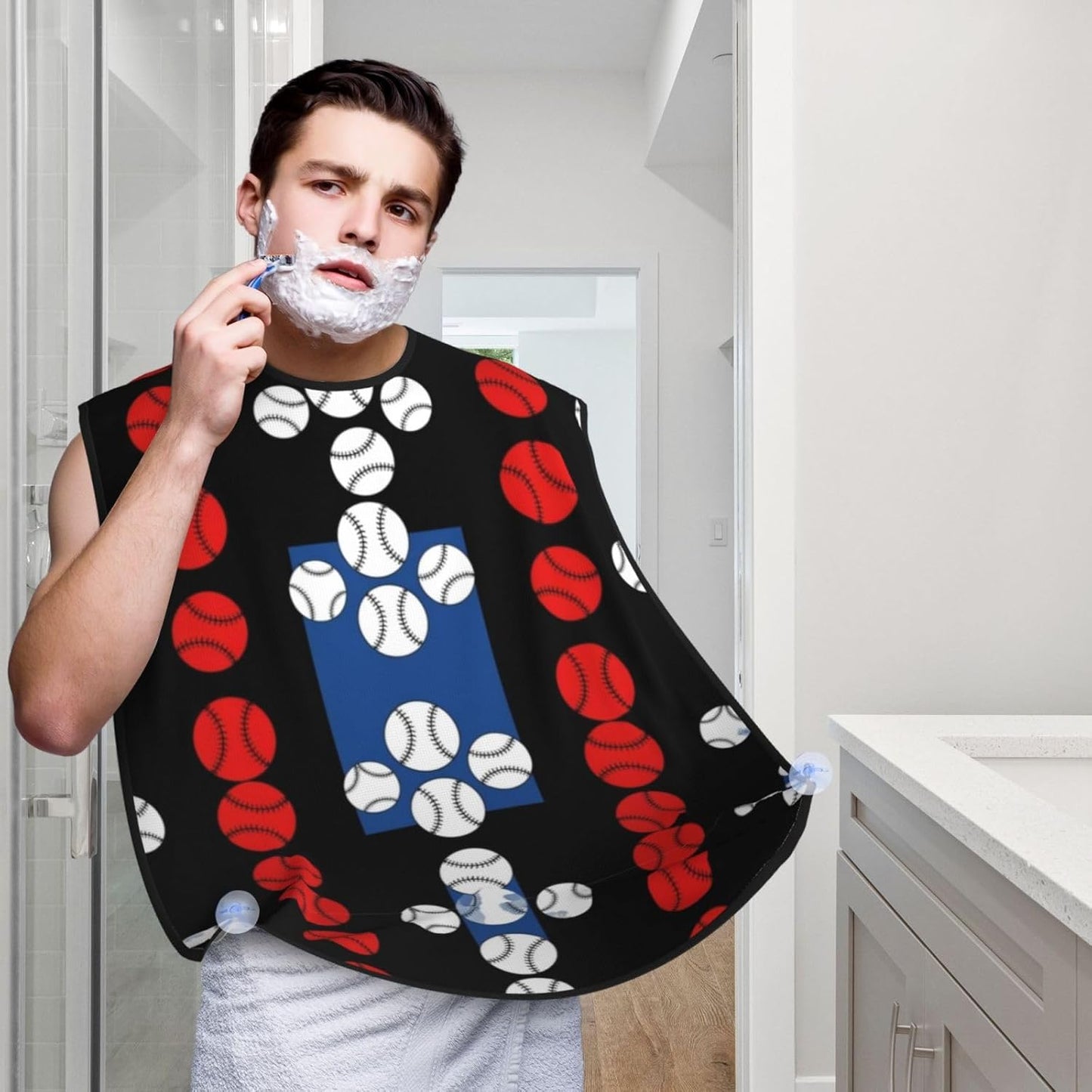 Waterproof Beard Grooming Bib, Baseball Art Black American Flag Shave Bib, Non-Stick Hair Catcher for Shaving Trimming, Apron Essential for Men Dad