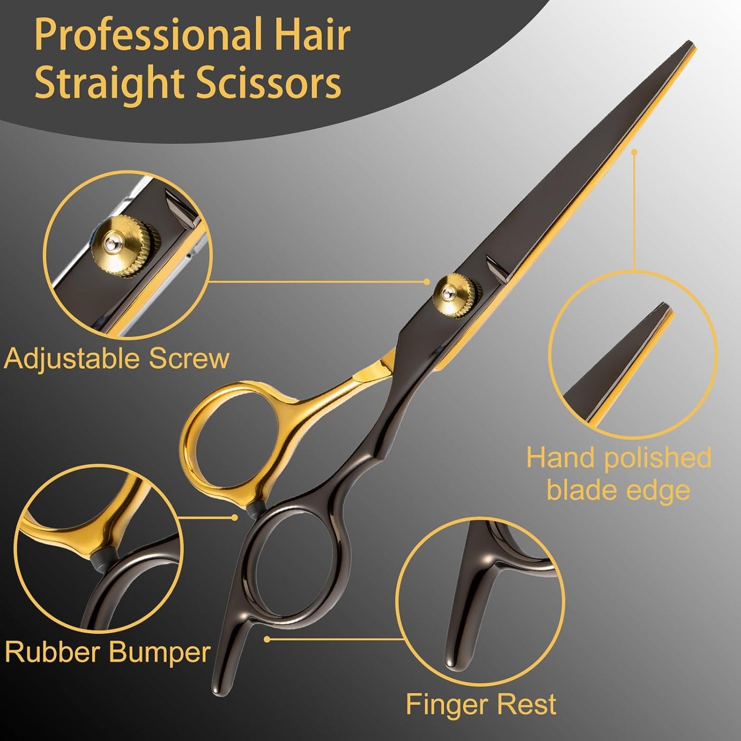 15 pcs Hair Cutting Scissors Professional, Thinning Shears for Hair Cutting, Black Gold Stainless Steel Barber Scissors, Lengnoyp Haircut Scissors Hair Cutting Kit for Women, Men