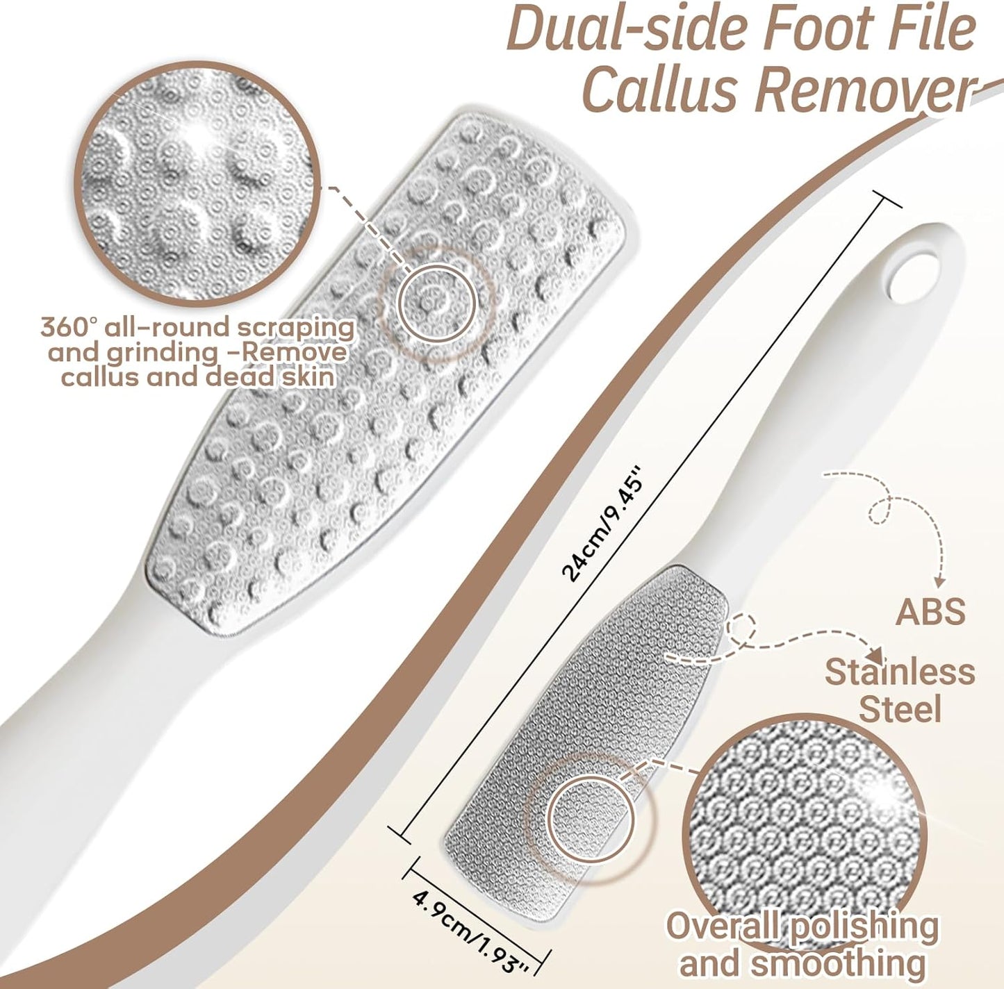 New Foot Brush & Foot Files Set(3PCS), 3-IN-1 Foot Scrubber with Long Handle, 10.2’’-27.5’’Adjustable Foot Scrub Brush and 2 Upgrade Foot File Callus Remover, Gift-Box Packed(White+2*Foot File)