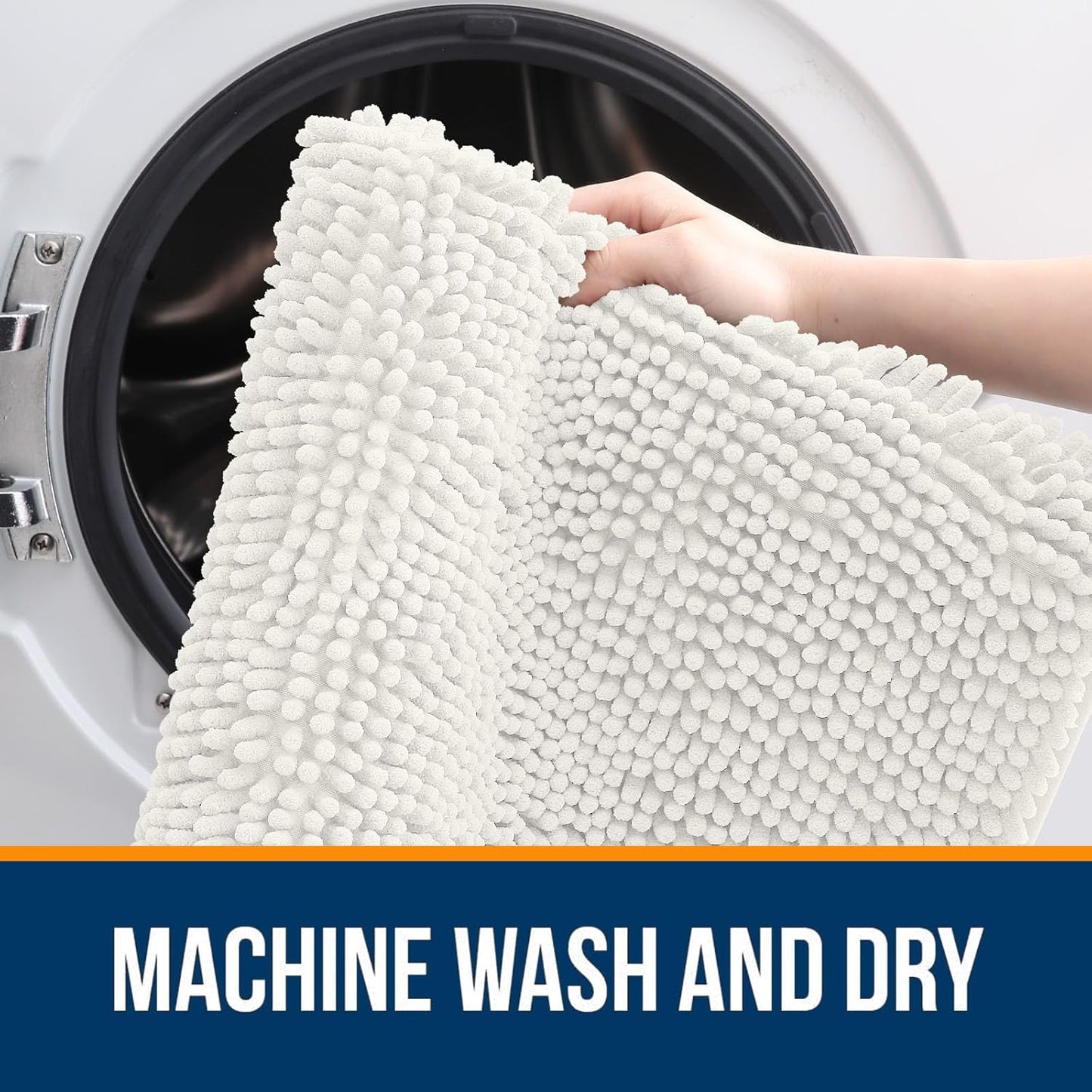 OLANLY Bathroom Rugs 40x24, Extra Soft Absorbent Chenille Bath Rugs, Rubber Backing Quick Dry, Machine Washable Bath Mats for Bathroom Floor, Tub and Shower, Home Decor Accessories, Ivory