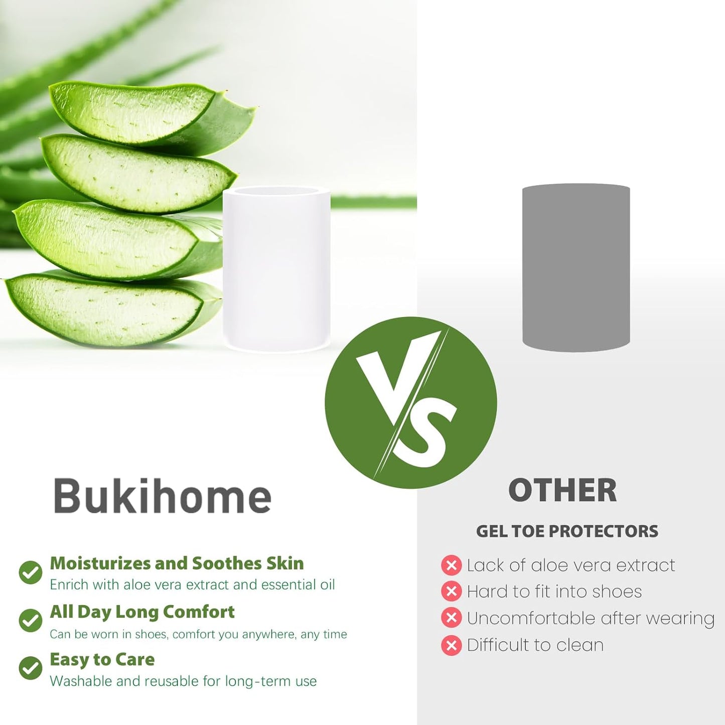 Bukihome Silicone Toe Protectors – 14 Pack Aloe Vera Extract Infused Silicone Toe Sleeve for Hammer Toes, Corns, Calluses, Blisters – Soft Gel Protector Toe Cushions for Pain Relief (Multi-Size)