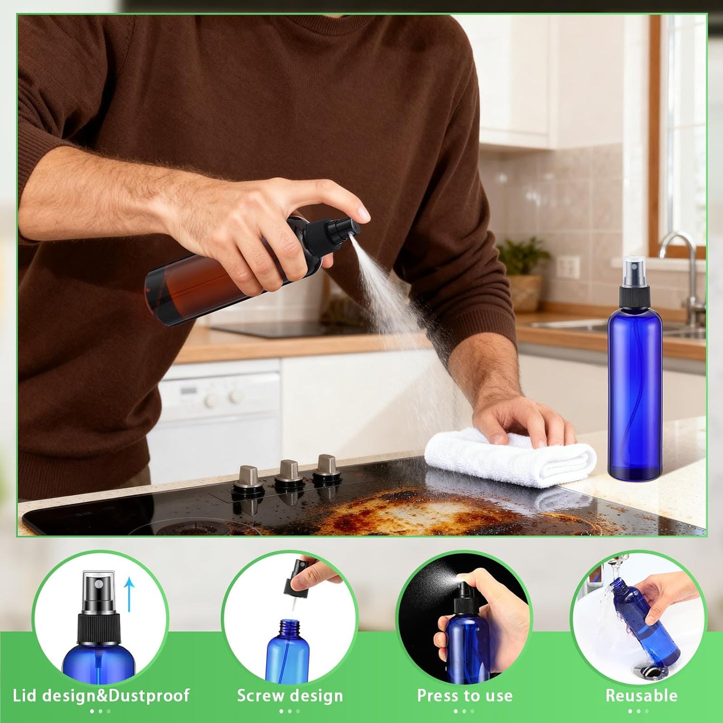 Eccliy 32 Pcs 8 oz Spray Bottles Fine Mist Cleaning Bottles Clear Empty Plastic Travel Sprayer Refillable Sprayer with Cap for Cleaning Solutions Oils Travel Perfumes (Multicolor,Colored)